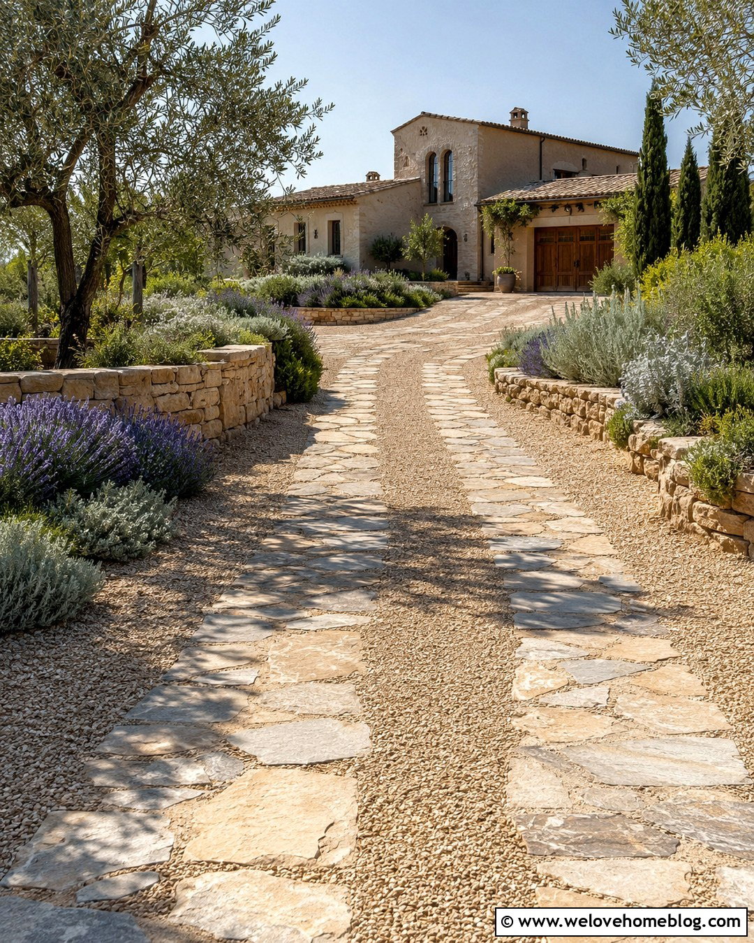 Flagstone And Gravel Tuscan Driveway - 20 Tuscan Driveway Ideas
