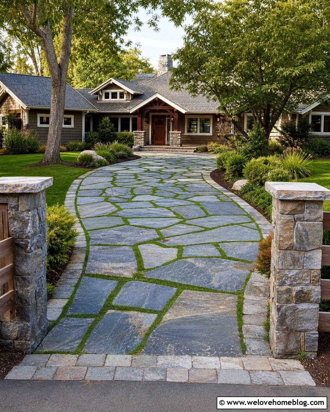 Flagstone Artificial Turf Driveway - 20 Artificial Turf Driveway Ideas