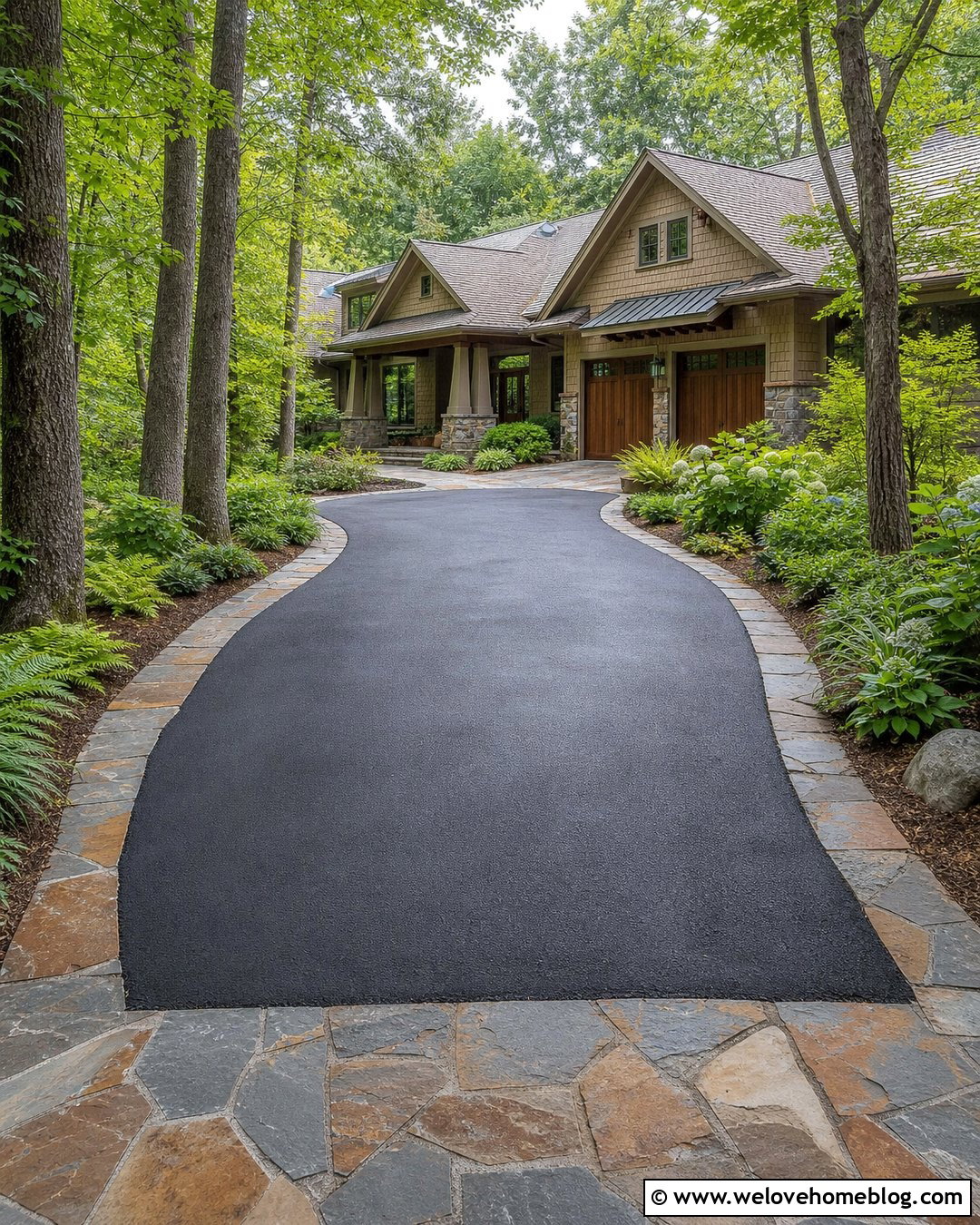 Flagstone Asphalt Driveway Border - 40 Driveway Border Ideas
