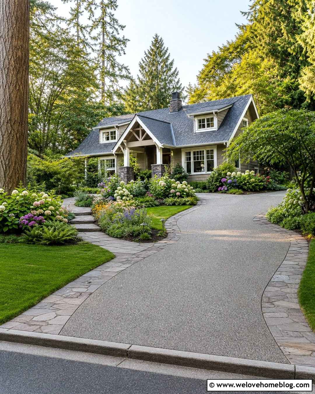 Flagstone Border With Garden Driveway - 20 Stone Driveway Border Ideas