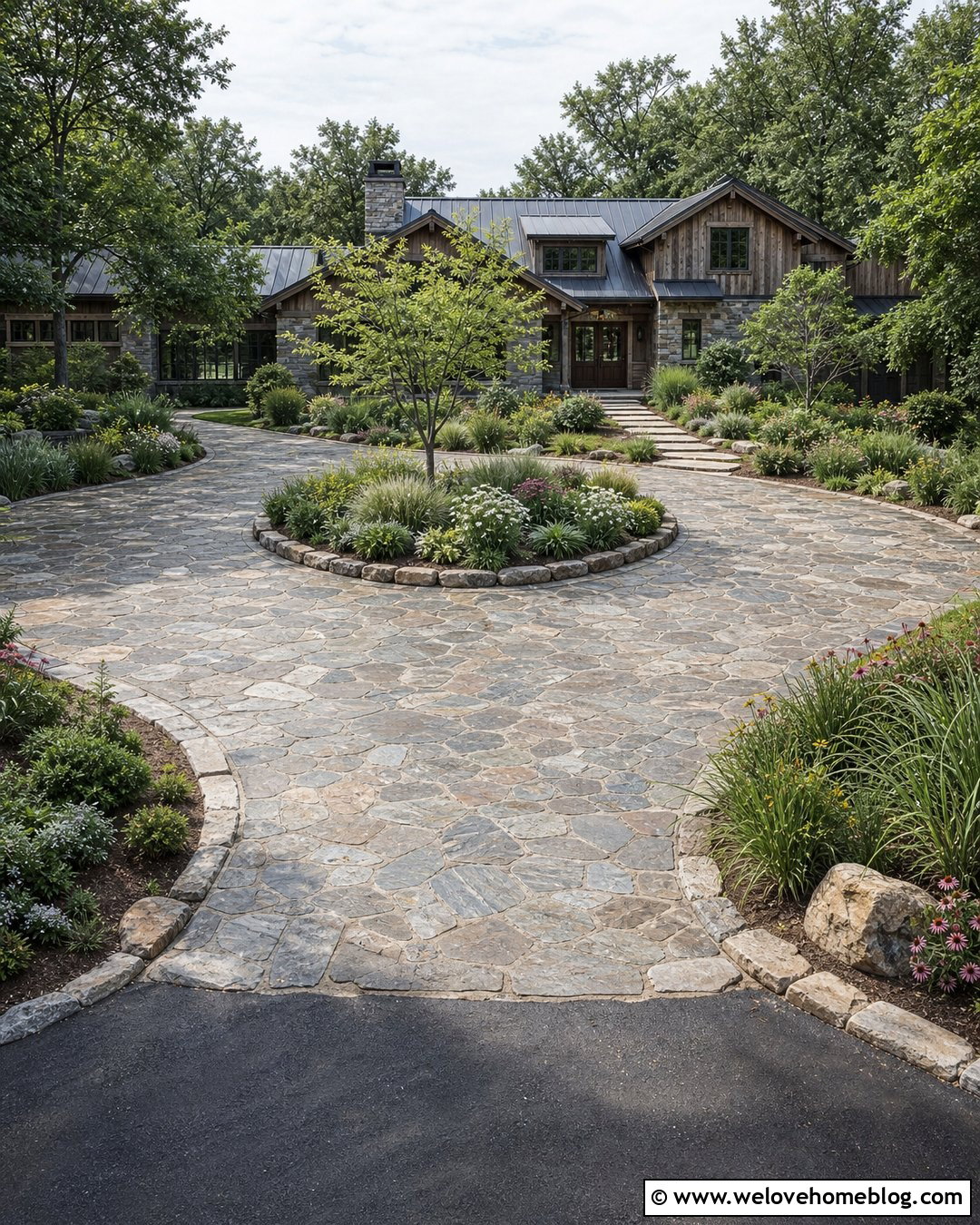 Flagstone Circular Driveway With Native Plants - 20 landscape circular driveway ideas