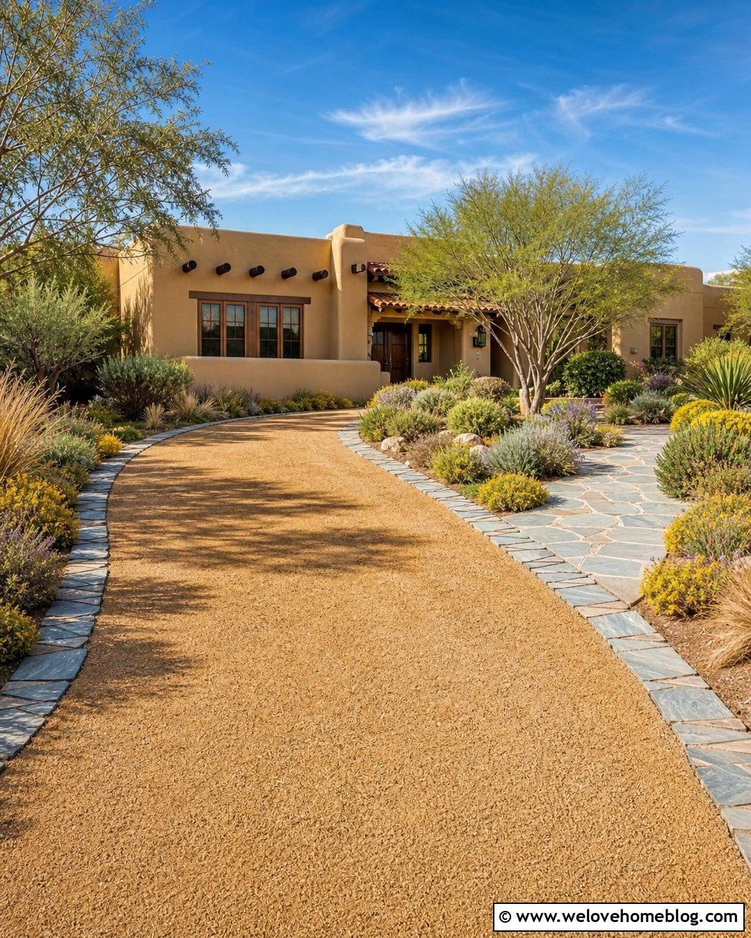 Flagstone Driveway Edging With Decomposed Granite - 20 Natural Stone Driveway Edging Ideas
