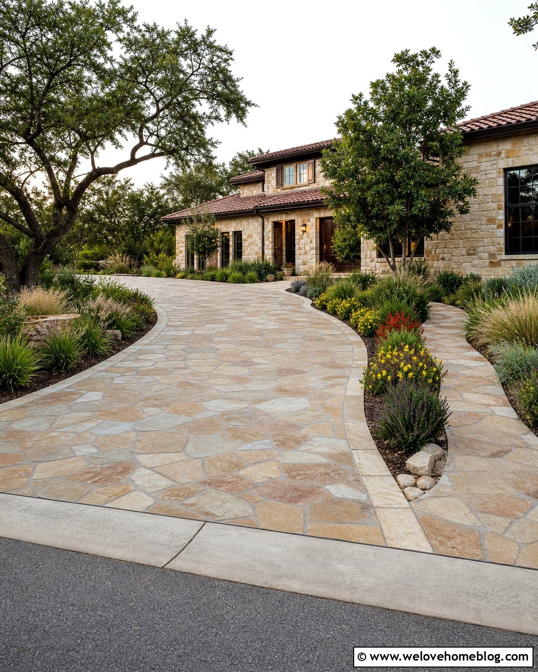 Flagstone Driveway Overlay - 20 Driveway Overlay Ideas