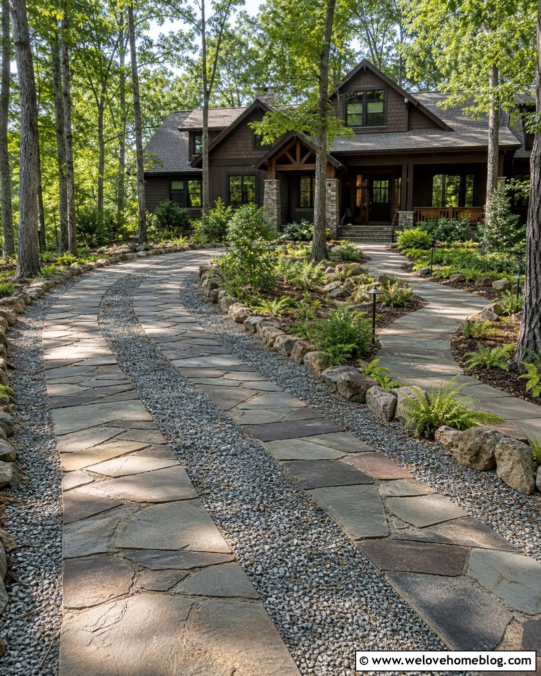 Flagstone Driveway Strips With Gravel Infill - 20 Driveway Strip Ideas