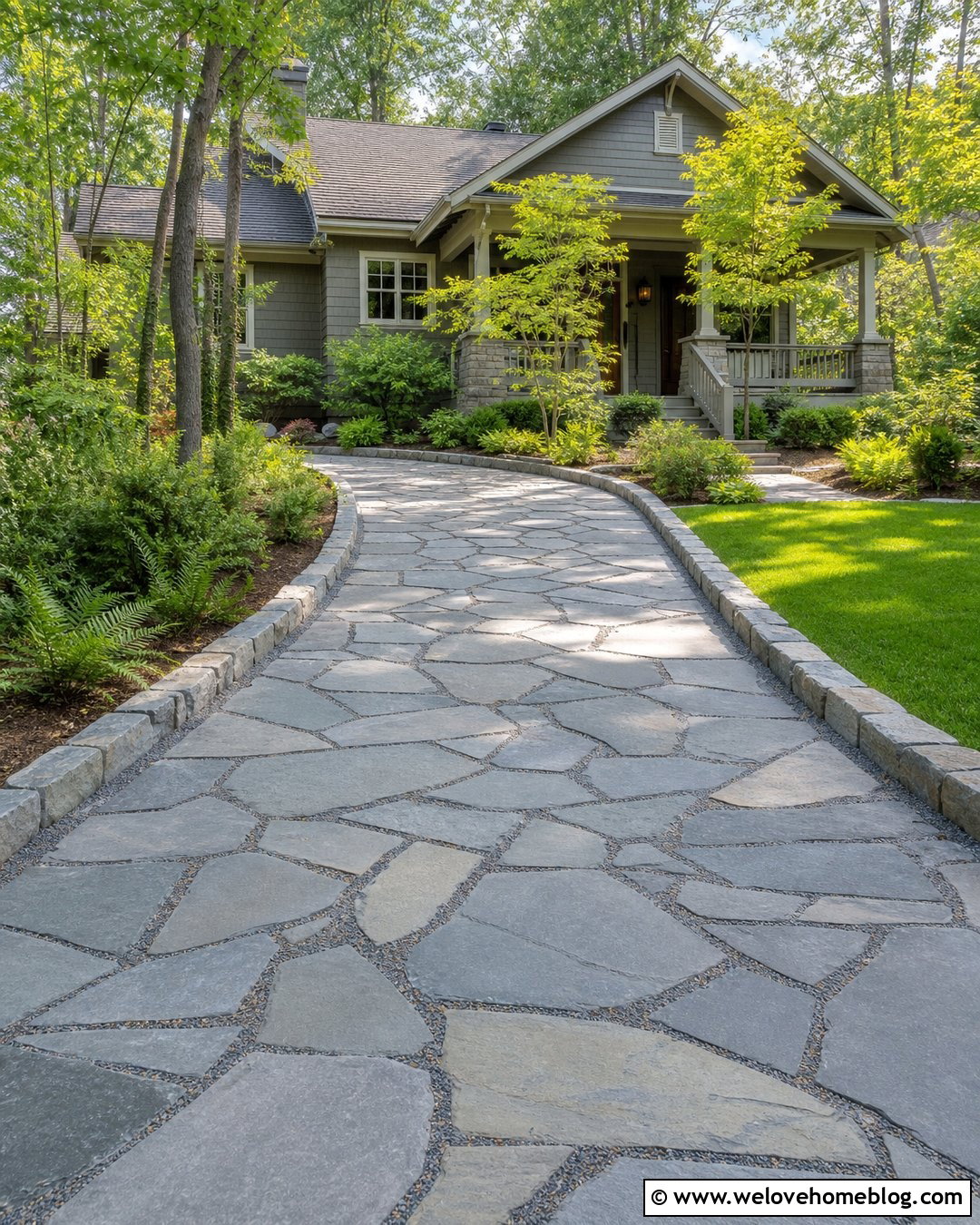 Flagstone Driveway With Gravel Joints - 20 Concrete Alternatives Driveway Ideas