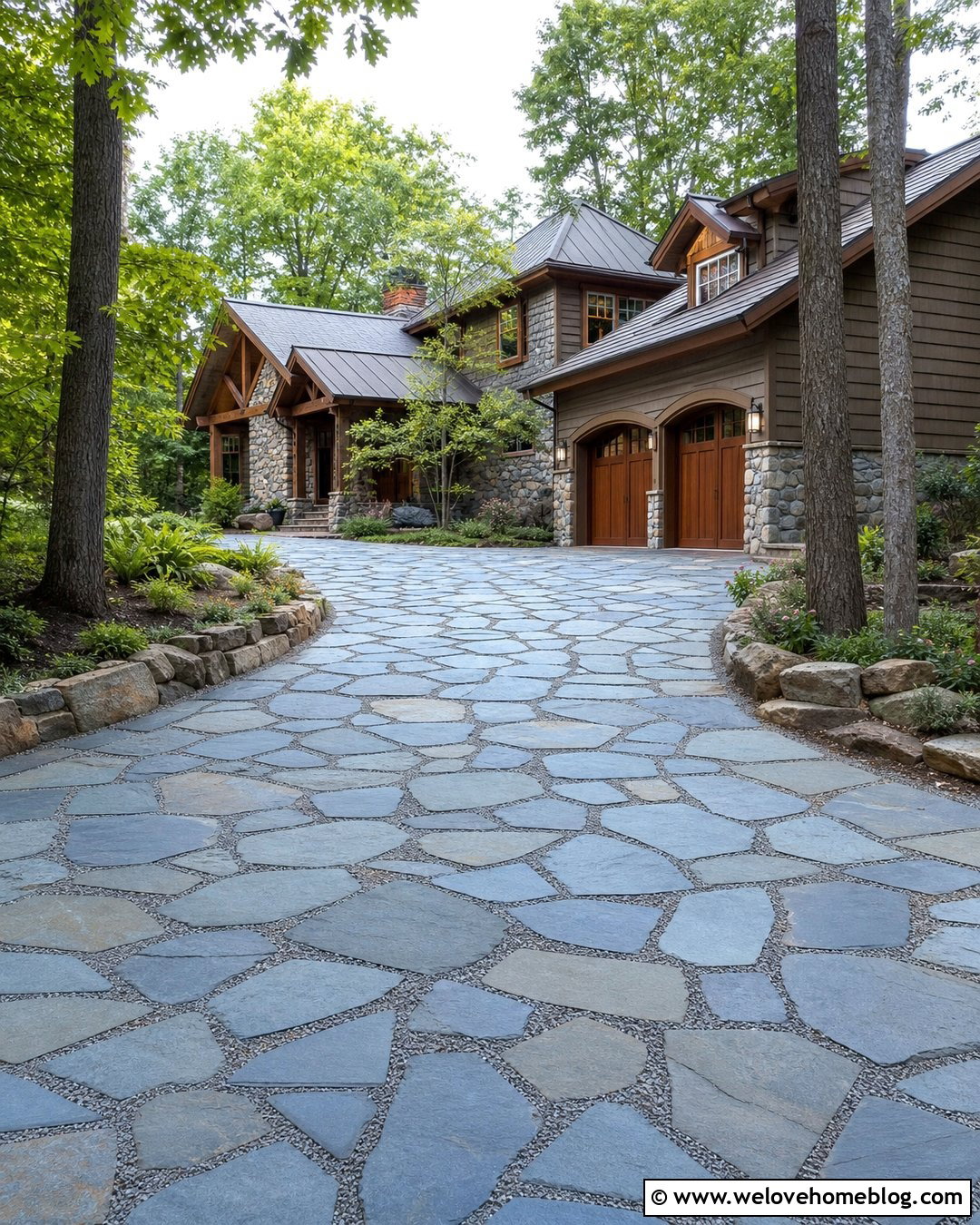 Flagstone Driveway With Gravel Joints - 20 Concrete Driveway Alternatives Ideas
