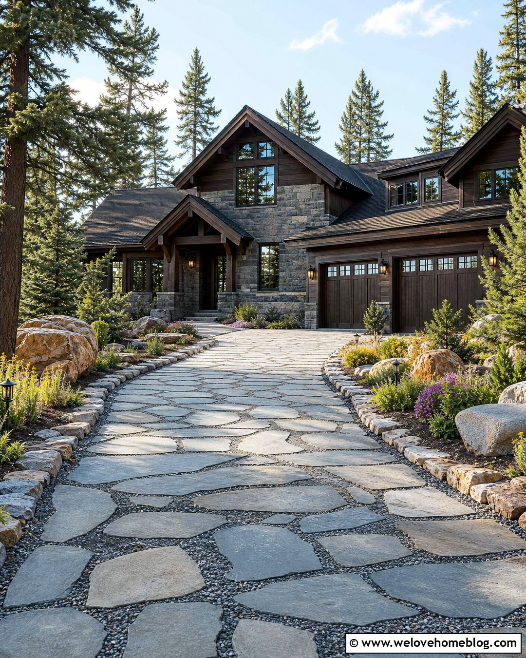 Flagstone Driveway With Gravel Joints - 45 Driveway Design Ideas