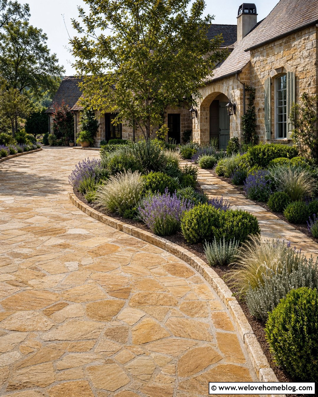 Flagstone Driveway With Lavender Borders - 20 Driveway Flags Ideas
