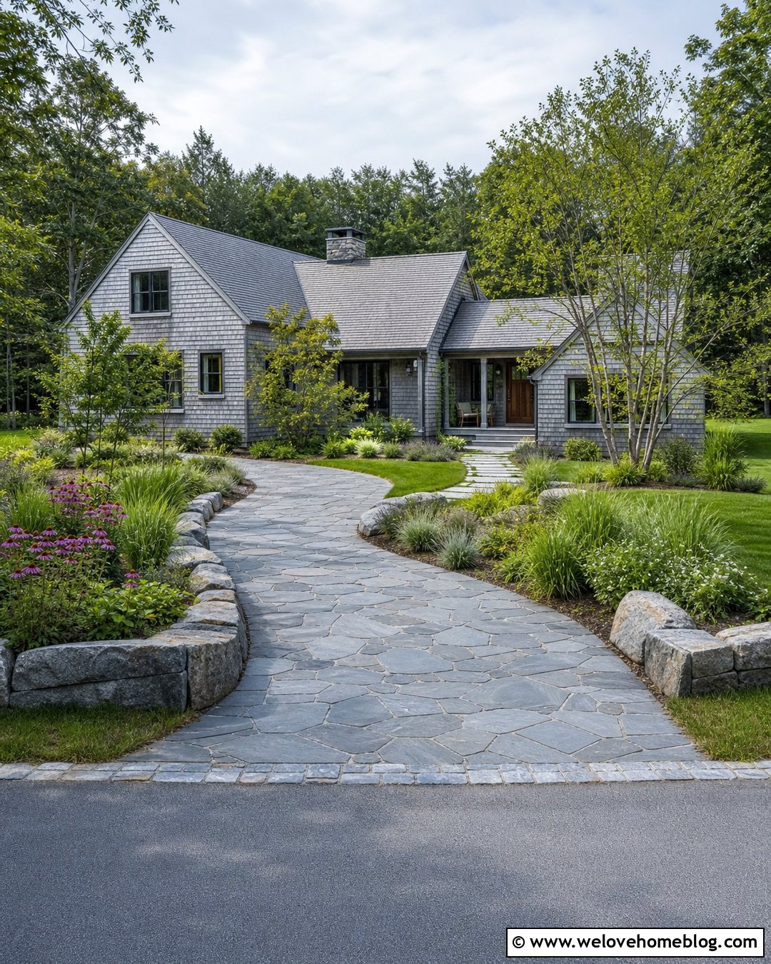 Flagstone Driveway With Native Landscaping