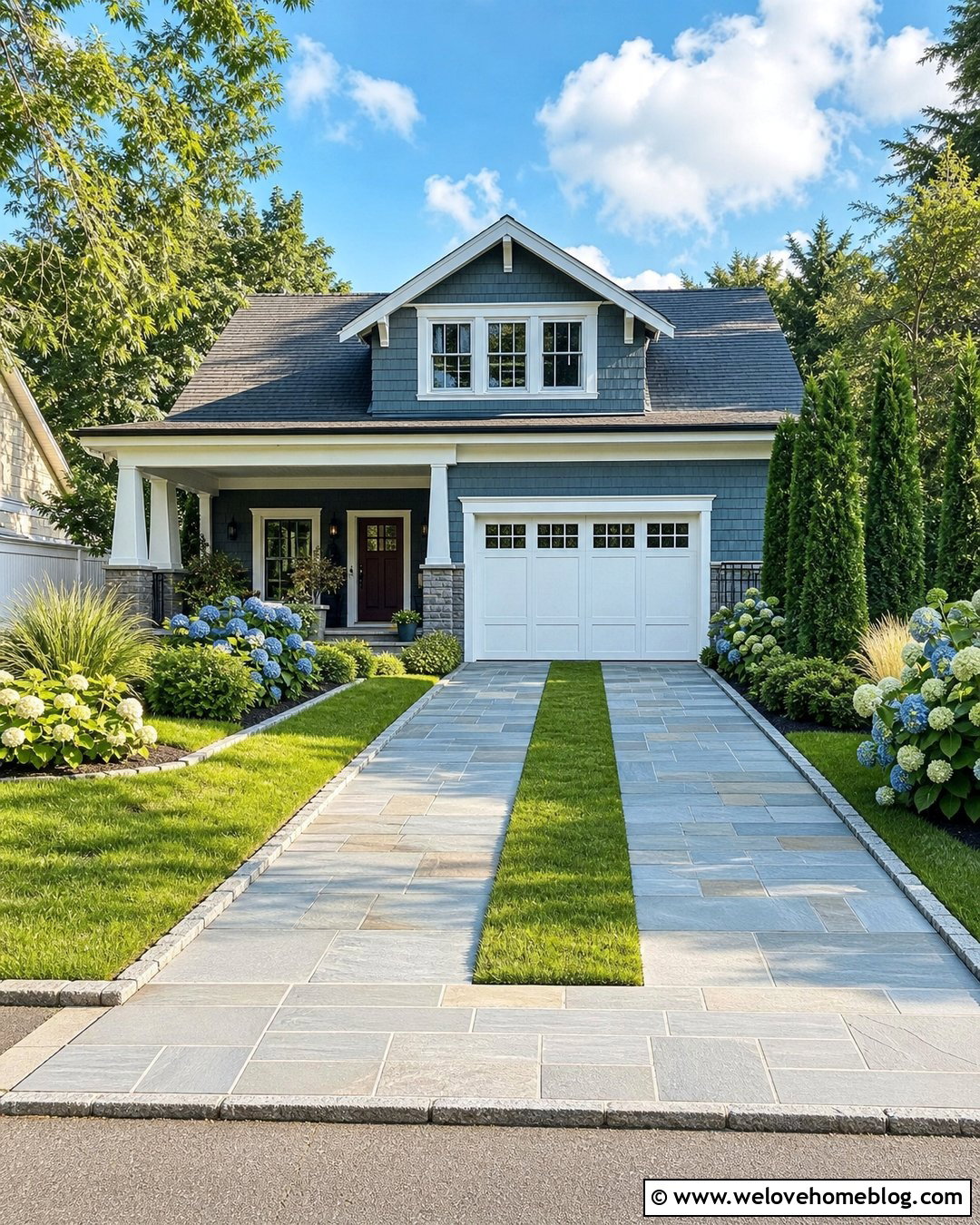 Flagstone Driveway With a Central Grass Strip - 20 Driveway Flags Ideas