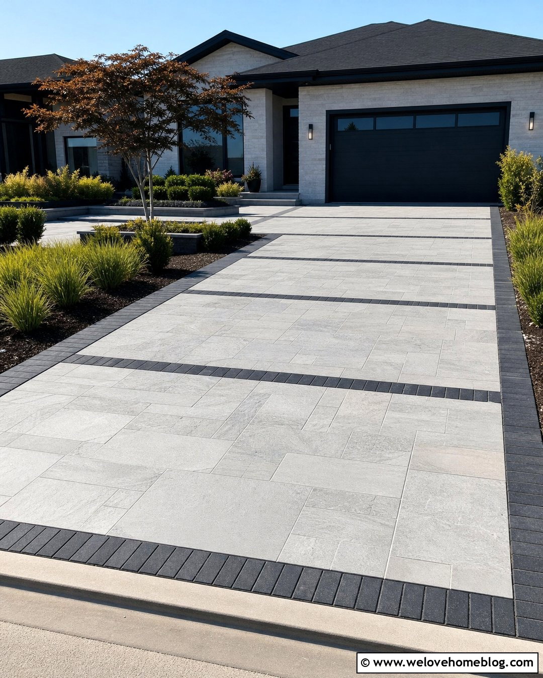Flagstone Driveway With a Paver Ribbon - 20 Driveway Flags Ideas