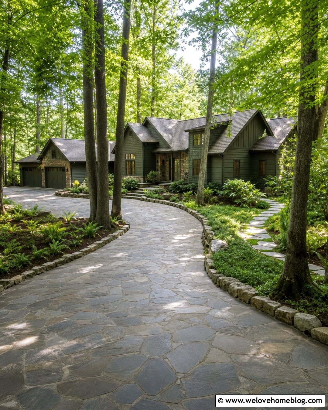 Flagstone Horseshoe Driveway With Woodland Landscaping - 20 driveway landscape for horseshoe ideas