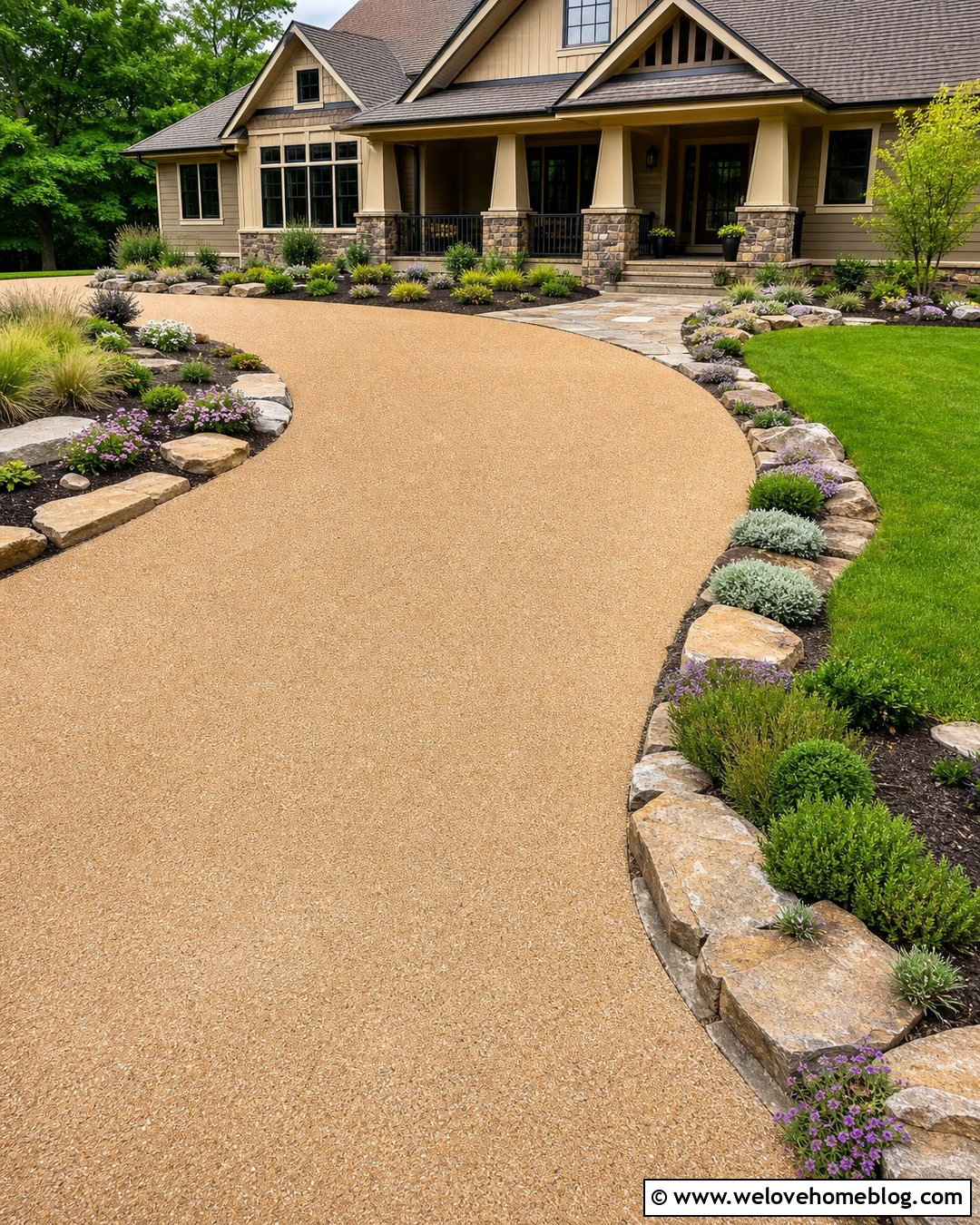Flagstone Lined Curved Driveway