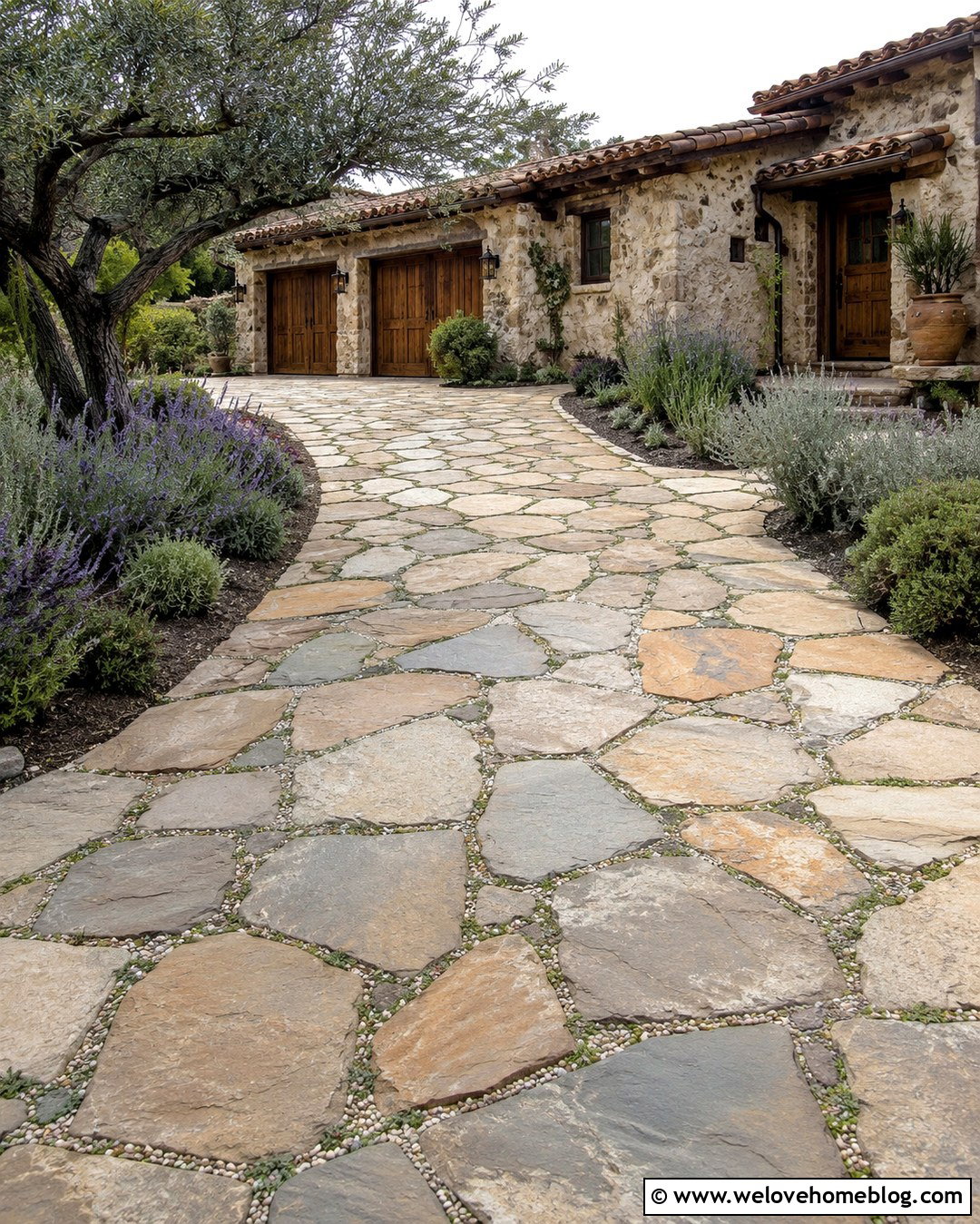 Flagstone Mediterranean Driveway - 20 Mediterranean Driveway Ideas