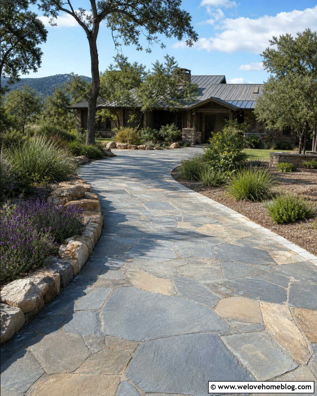Flagstone Patio Stone Driveway With Natural Edges - 20 Patio Stone Driveway Ideas
