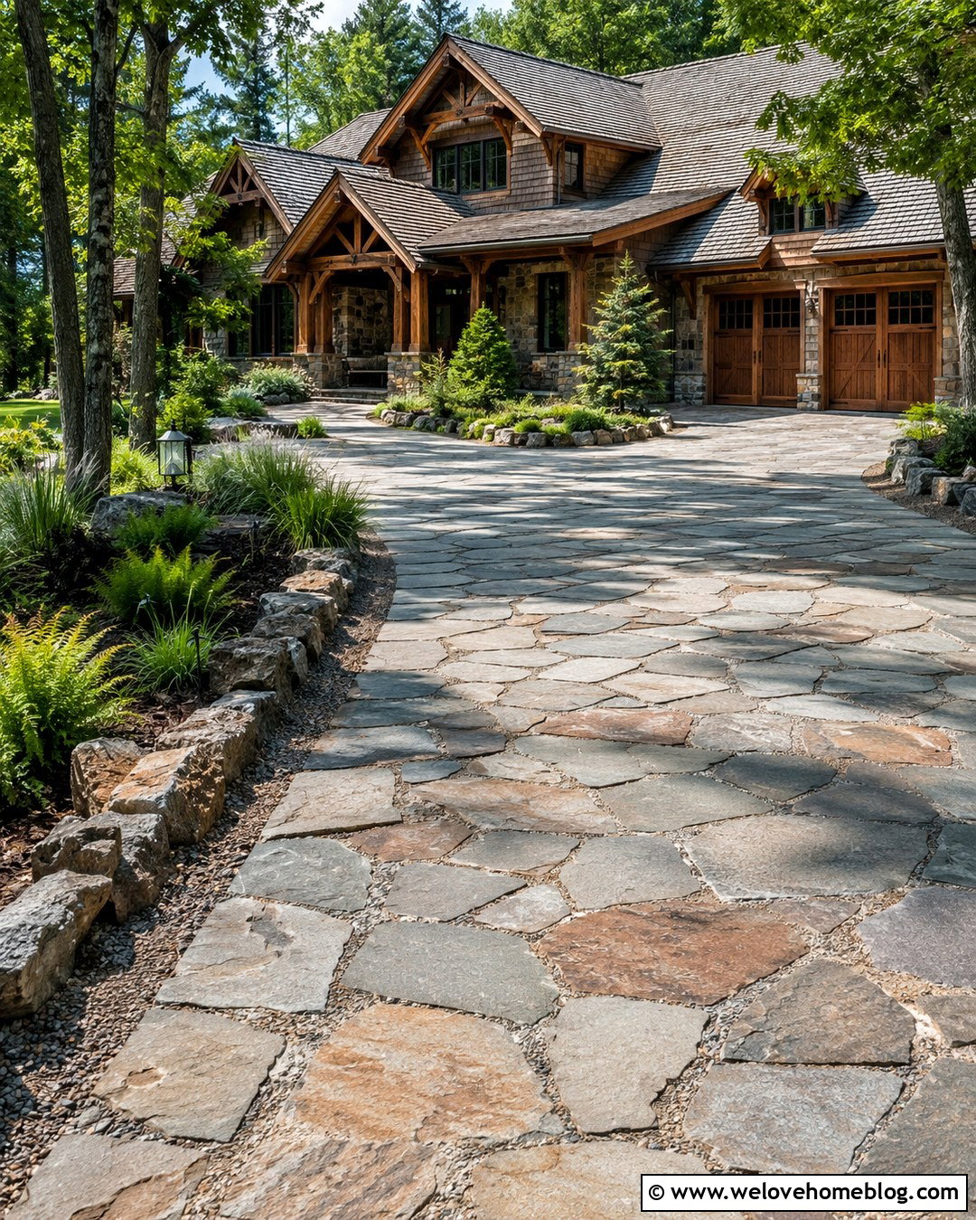 Flagstone Paver Driveway With Gravel Joints - 20 stone paver driveway ideas