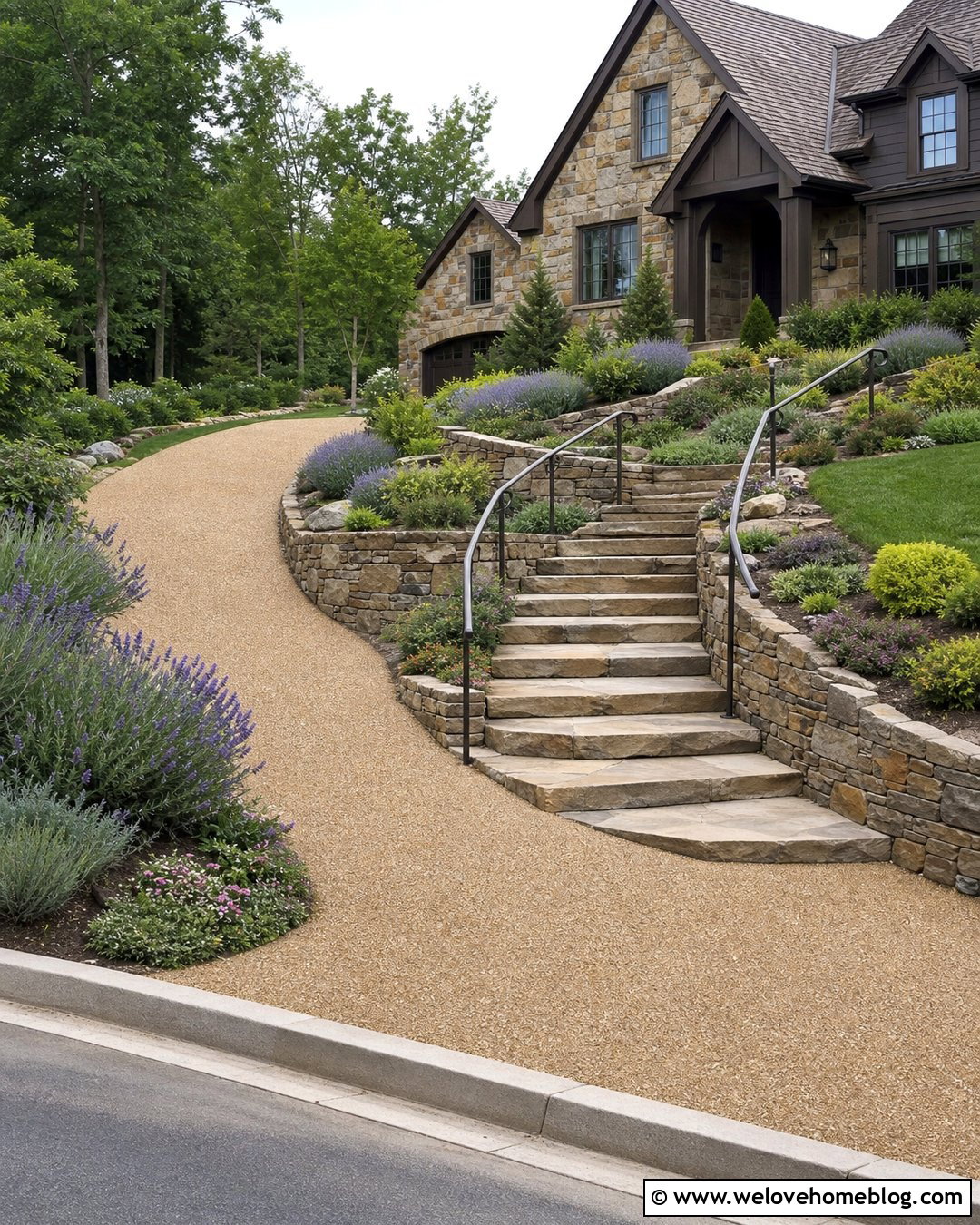 Flagstone Steps Along a Steep Driveway - 20 Steep Driveway Steps Ideas