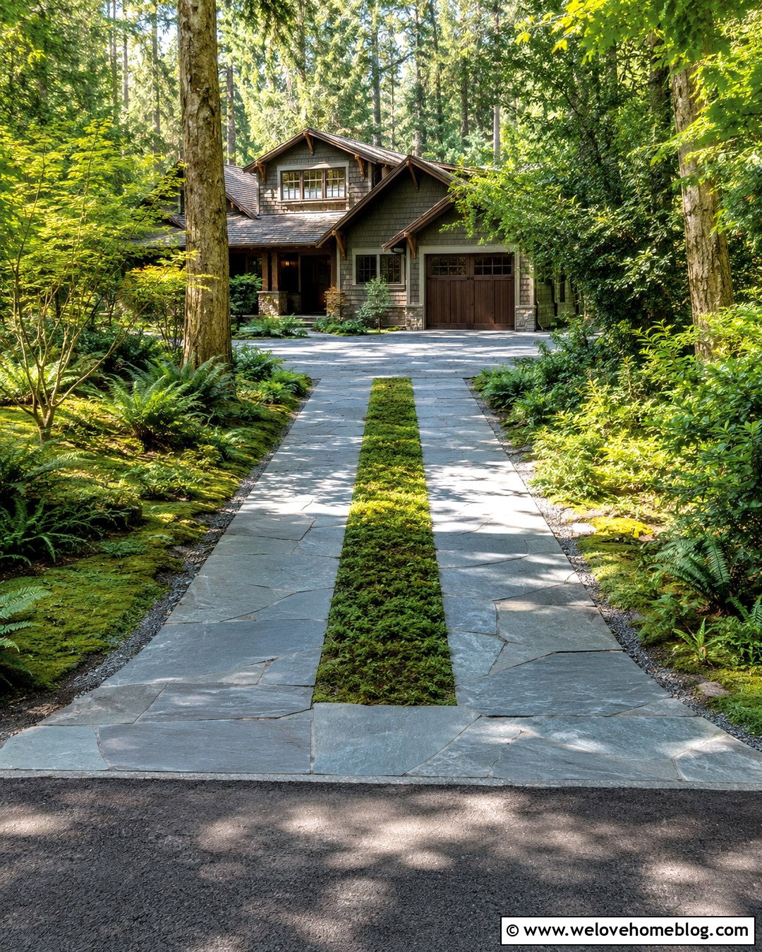 Flagstone Two Track Driveway With Moss Center - 20 Two Track Driveway Ideas