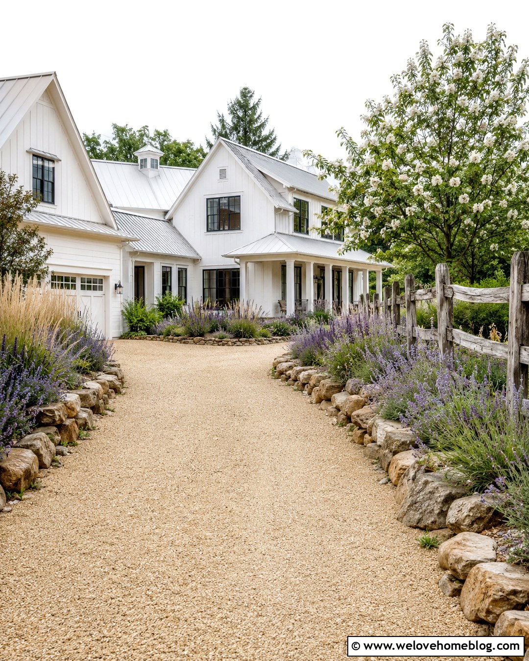 Flat Rocks Along Farmhouse Driveway - 20 Rocks Along Driveway Ideas
