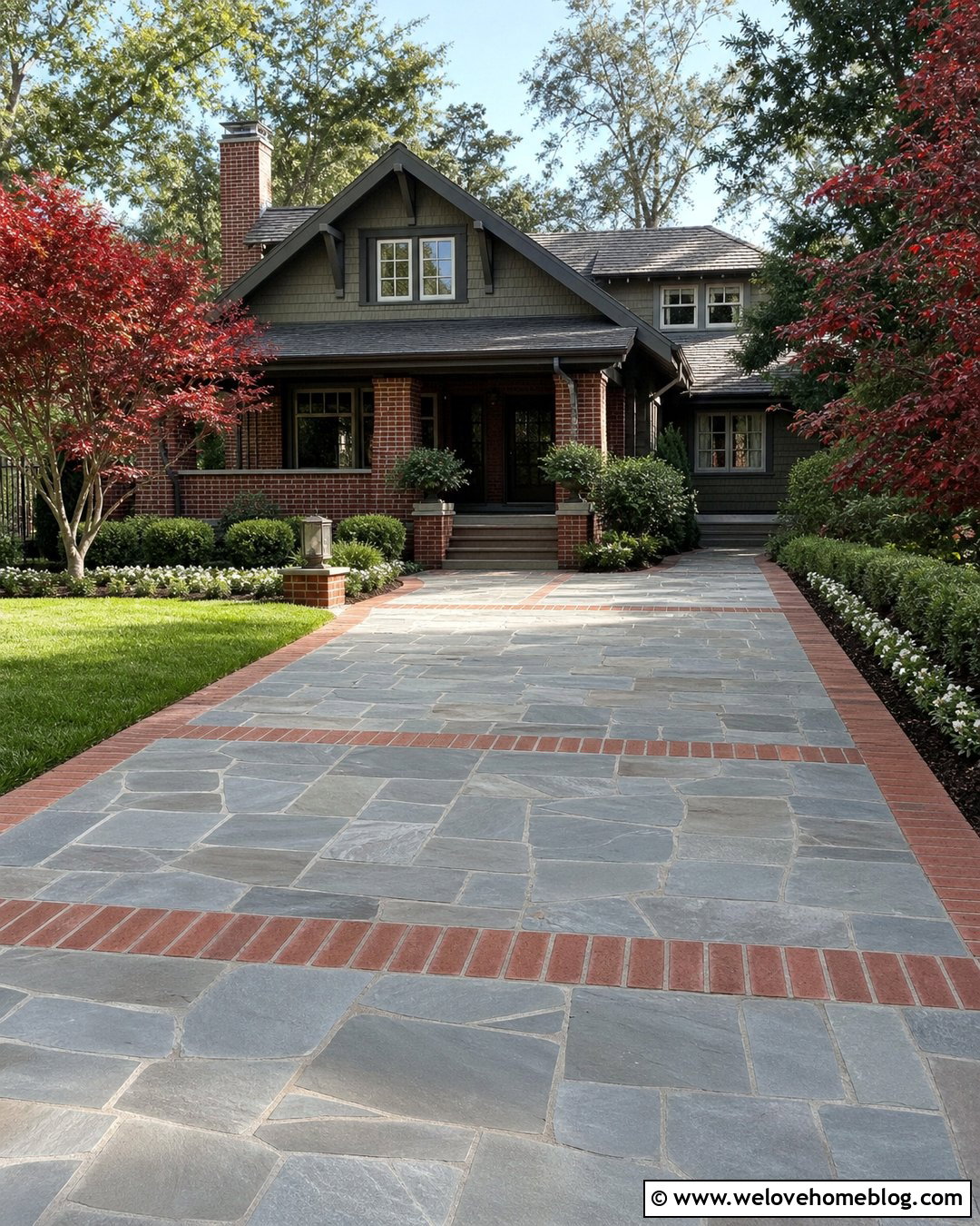 Flat Stone Driveway With Brick Ribbons - 20 flat stone driveway ideas