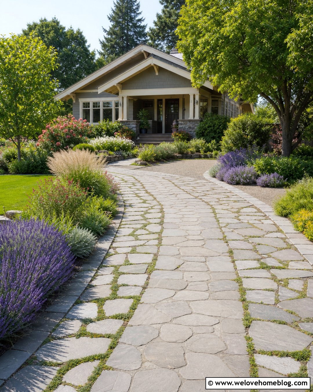 Flat Stone Driveway With Creeping Thyme Joints - 20 flat stone driveway ideas