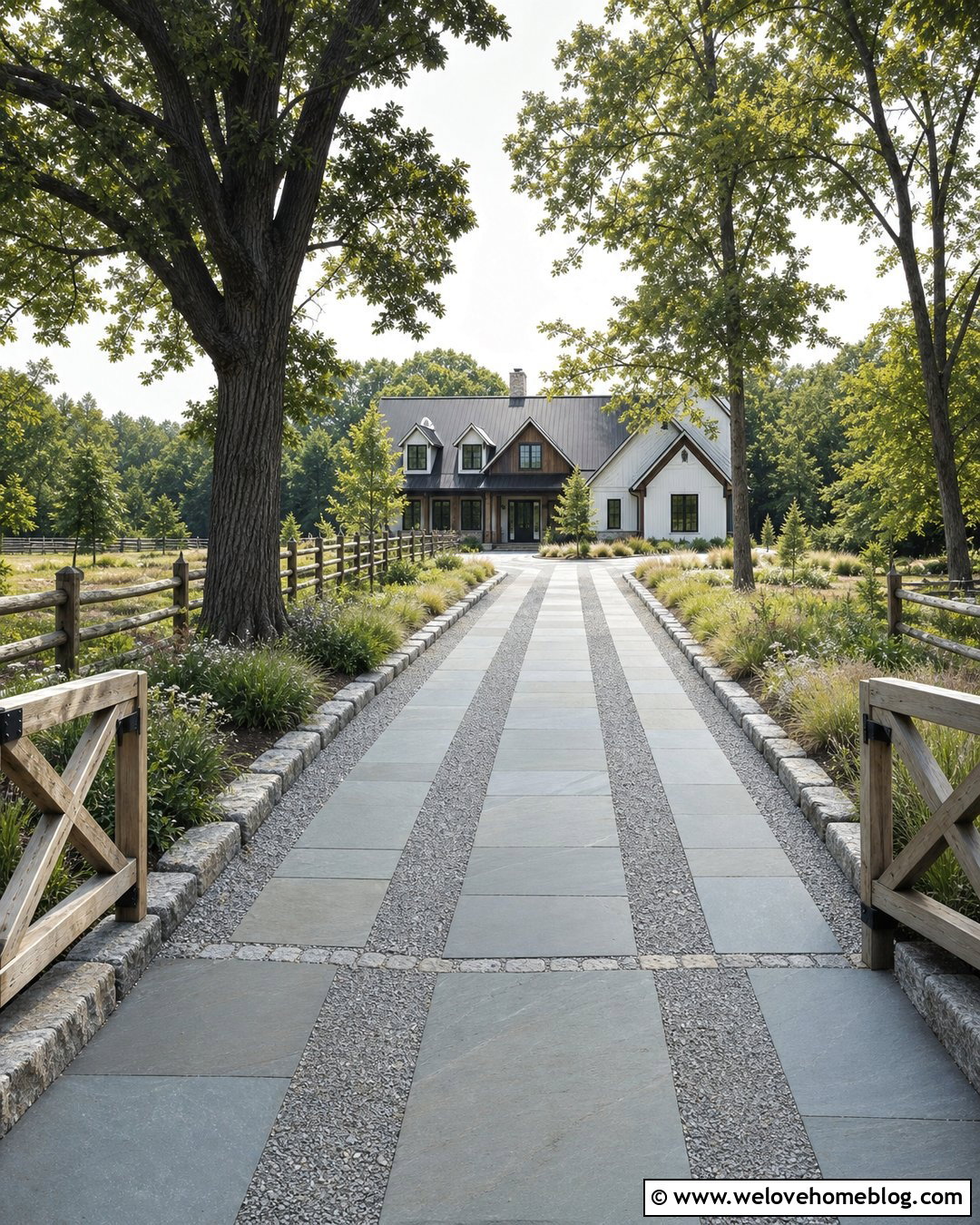 Flat Stone Tire Track Driveway With Gravel - 20 flat stone driveway ideas