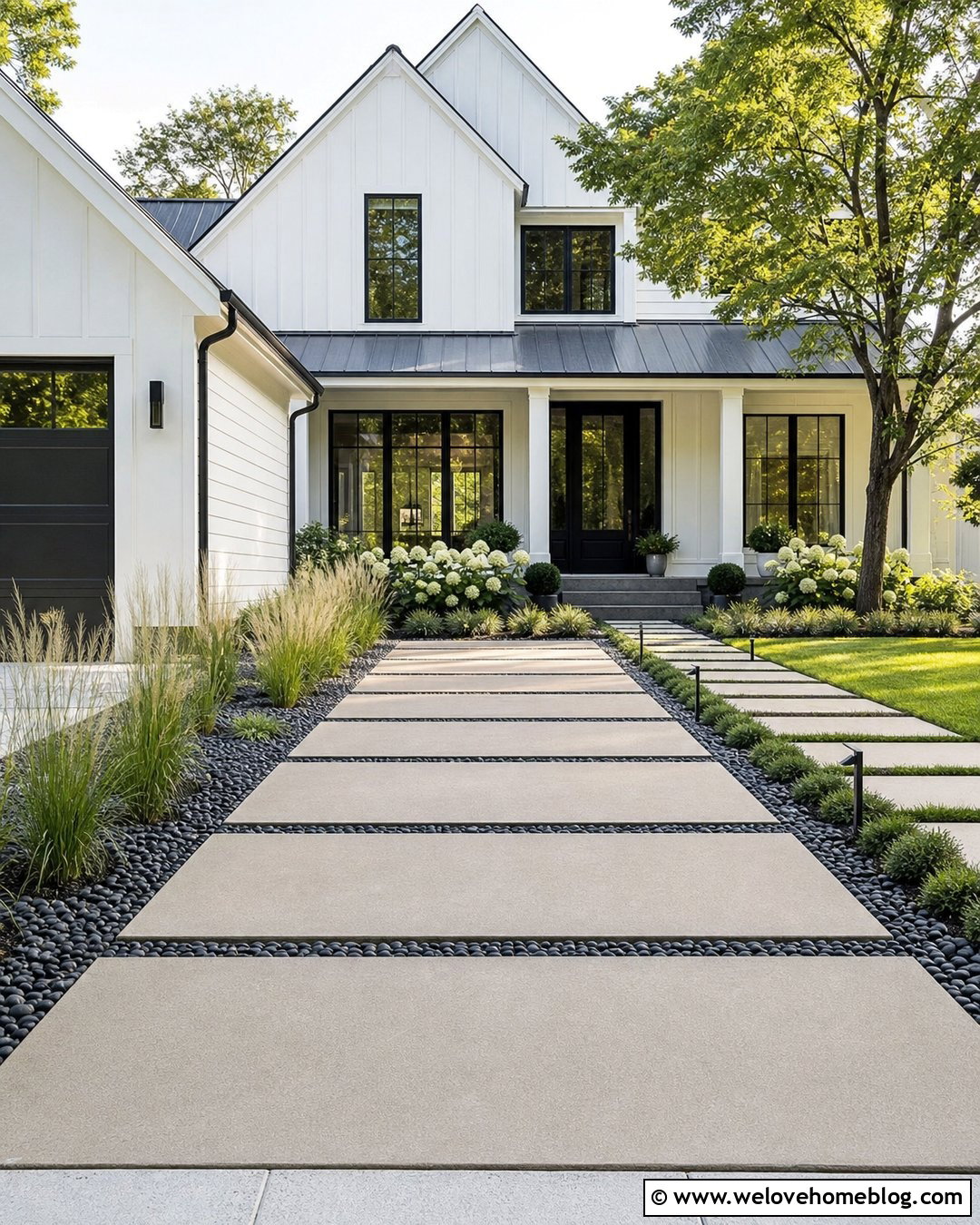Floating Concrete Slab Driveway With River Rock - 20 Concrete Slabs Driveway Ideas