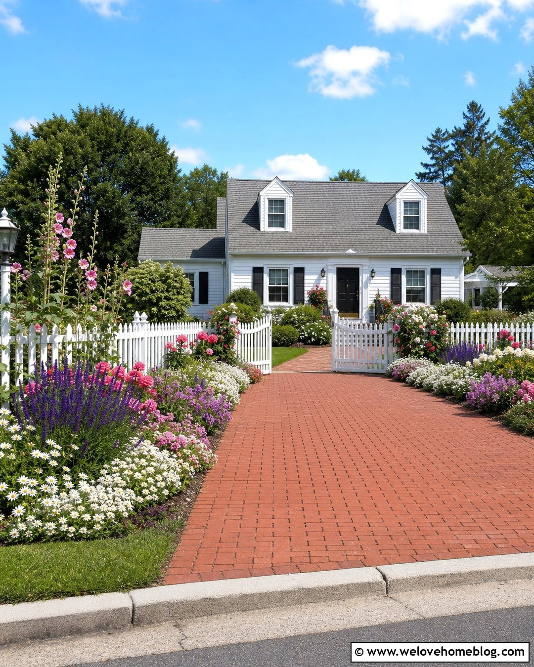 Flower Lined Driveway With White Picket Fence - 25 flower lined driveway ideas
