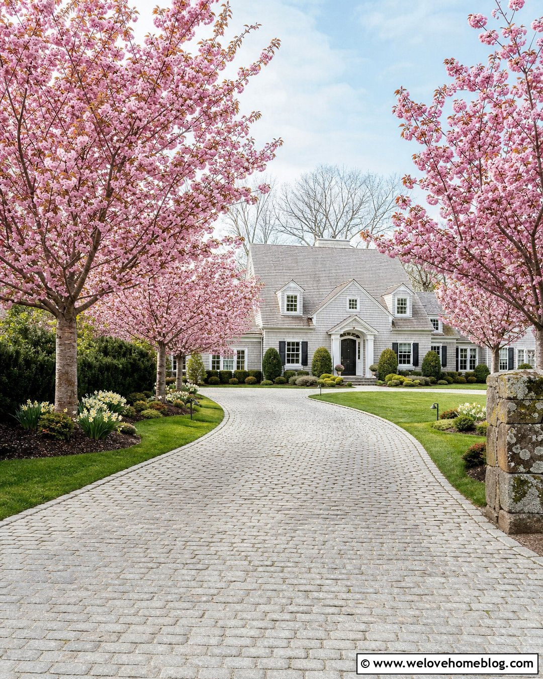 Flowering Cherry Cobblestone Driveway - 20 trees to line driveway front yards ideas
