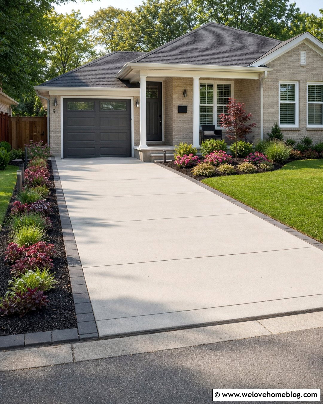 Flush Paver Flower Bed Edging Along a Small Driveway - 20 Driveway Flower Bed Edging Ideas