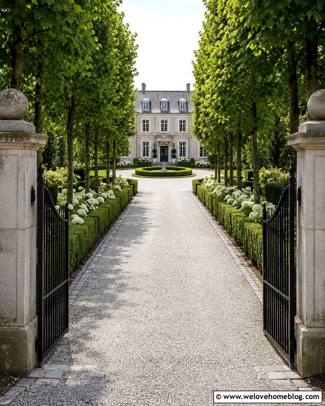 Formal Long Gravel Driveway With Boxwood Hedges - 20 long gravel driveway landscaping ideas