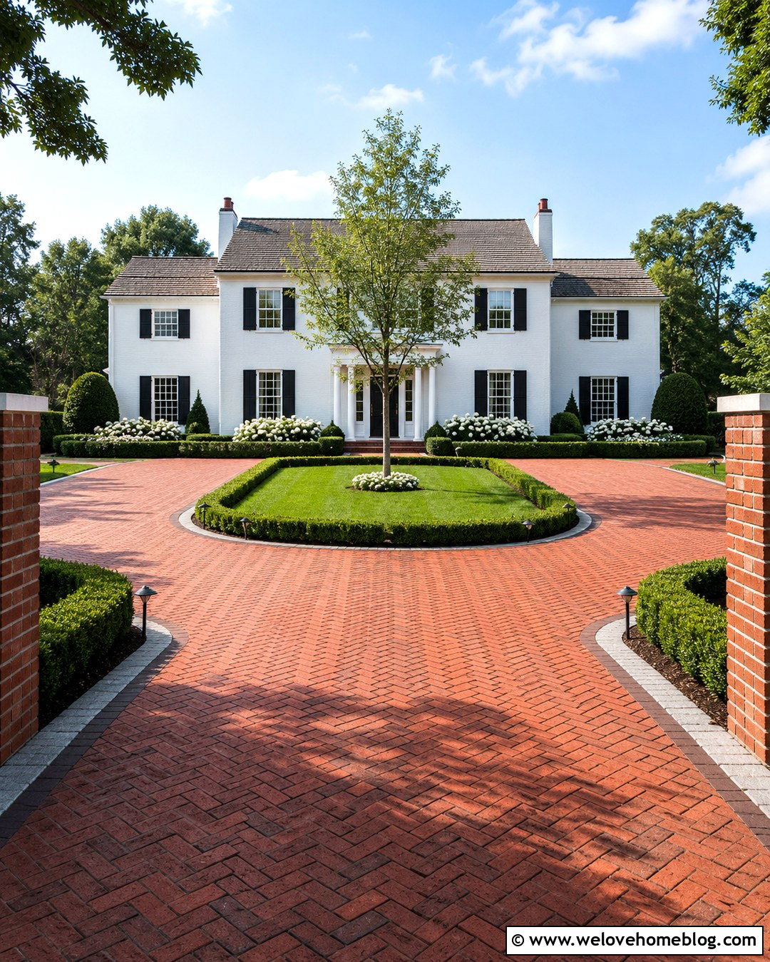 Formal U Shape Driveway With Boxwood - 20 U Shape Driveway Ideas