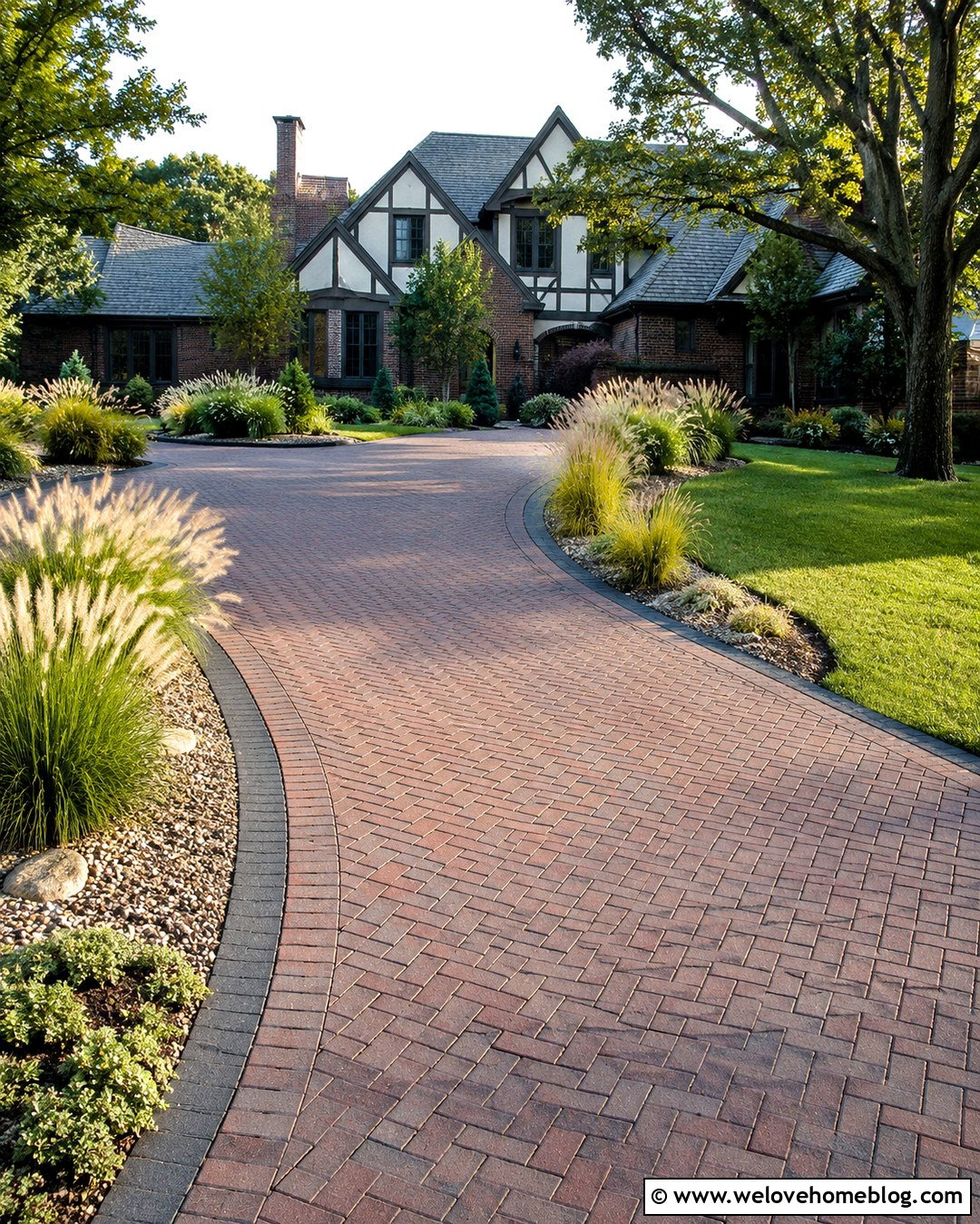 Fountain Grass Border With Brick Paver Driveway - 20 driveway border plants ideas
