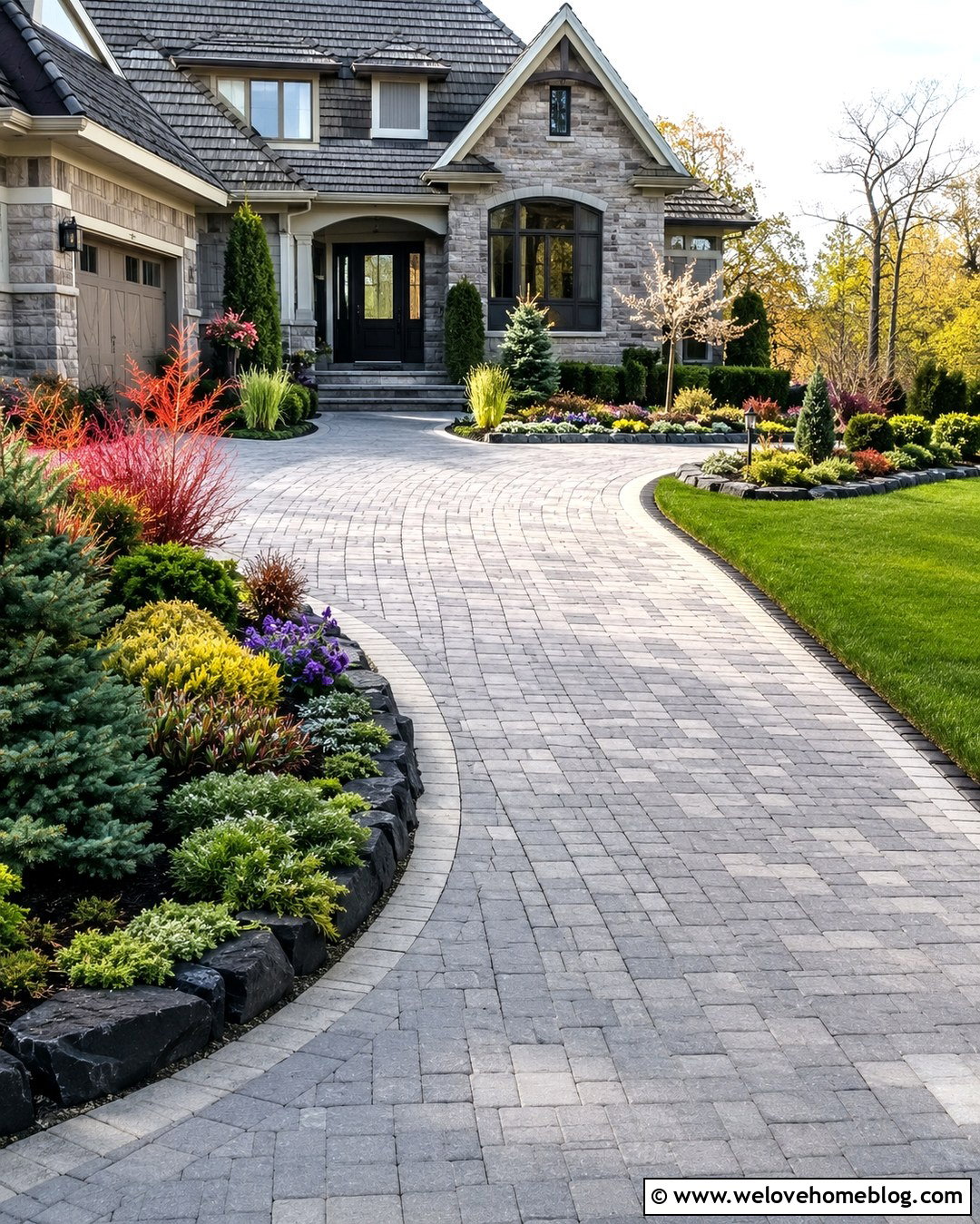 Four Season Driveway Garden Bed With Evergreens - 20 garden bed along driveway ideas