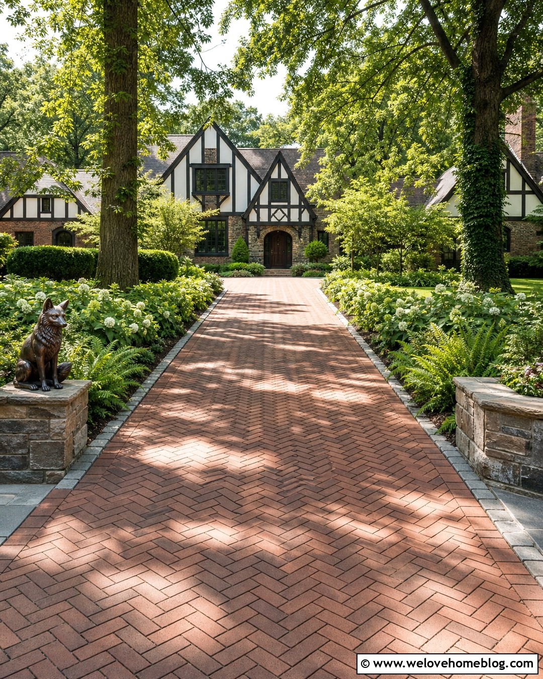 Fox Statues Beside a Brick Driveway - 20 Driveway Statues Ideas