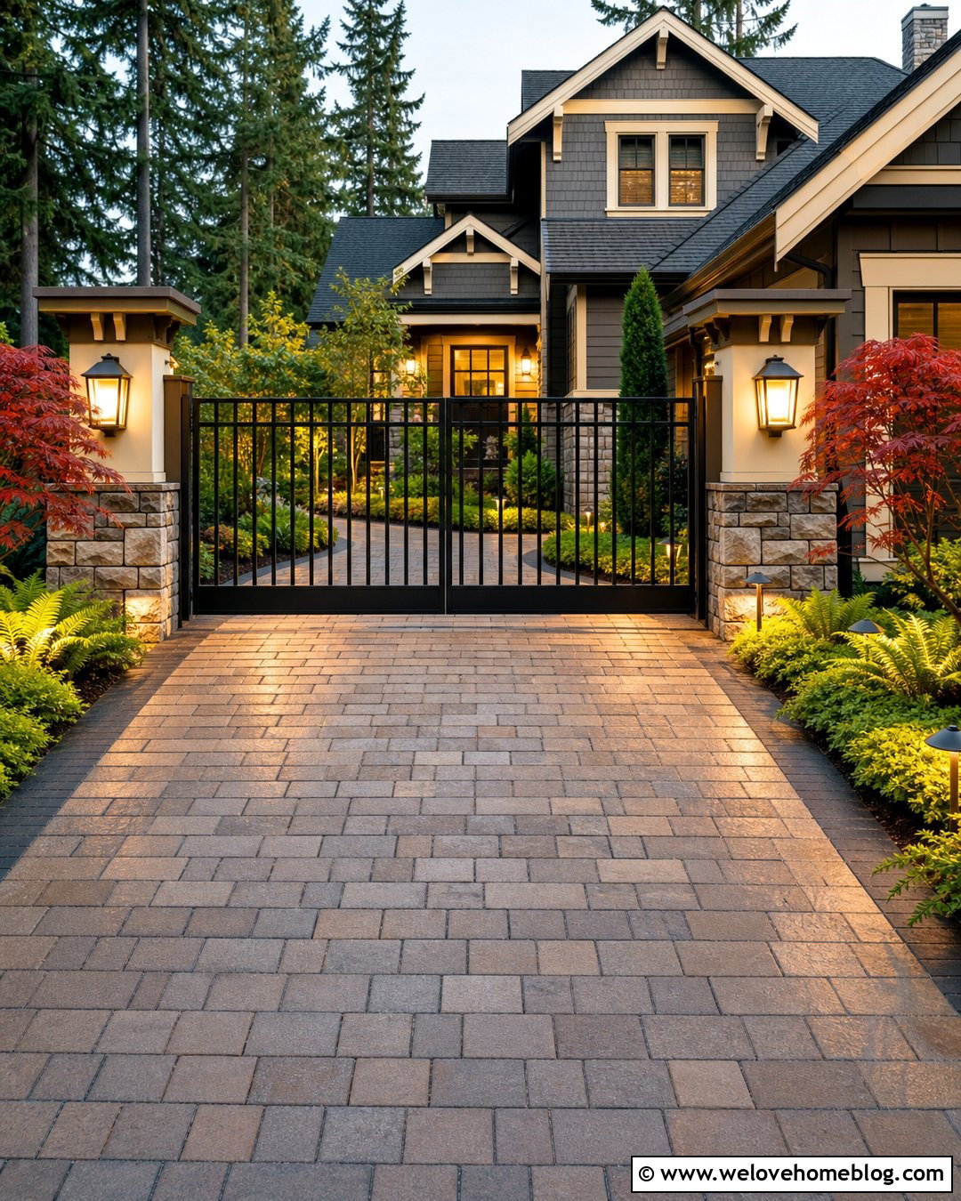 Freedom Aluminum Driveway Gate With Craftsman Columns - 20 Freedom Aluminum Driveway Gates Ideas