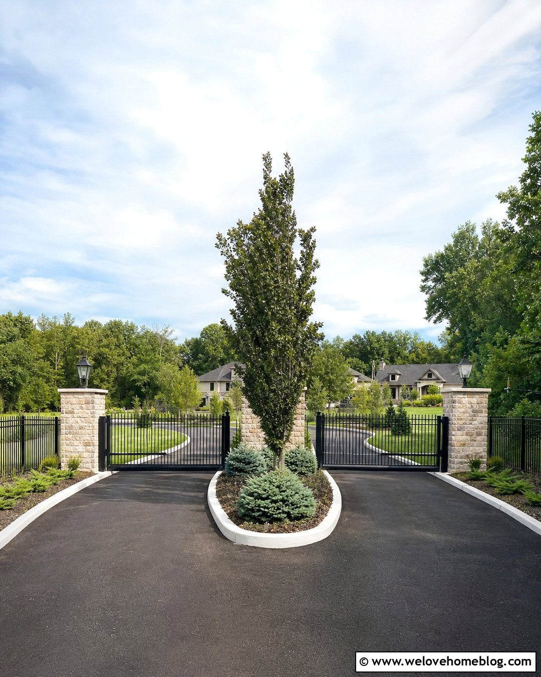 Freedom Aluminum Driveway Gate With Split Driveway Entrance - 20 Freedom Aluminum Driveway Gates Ideas