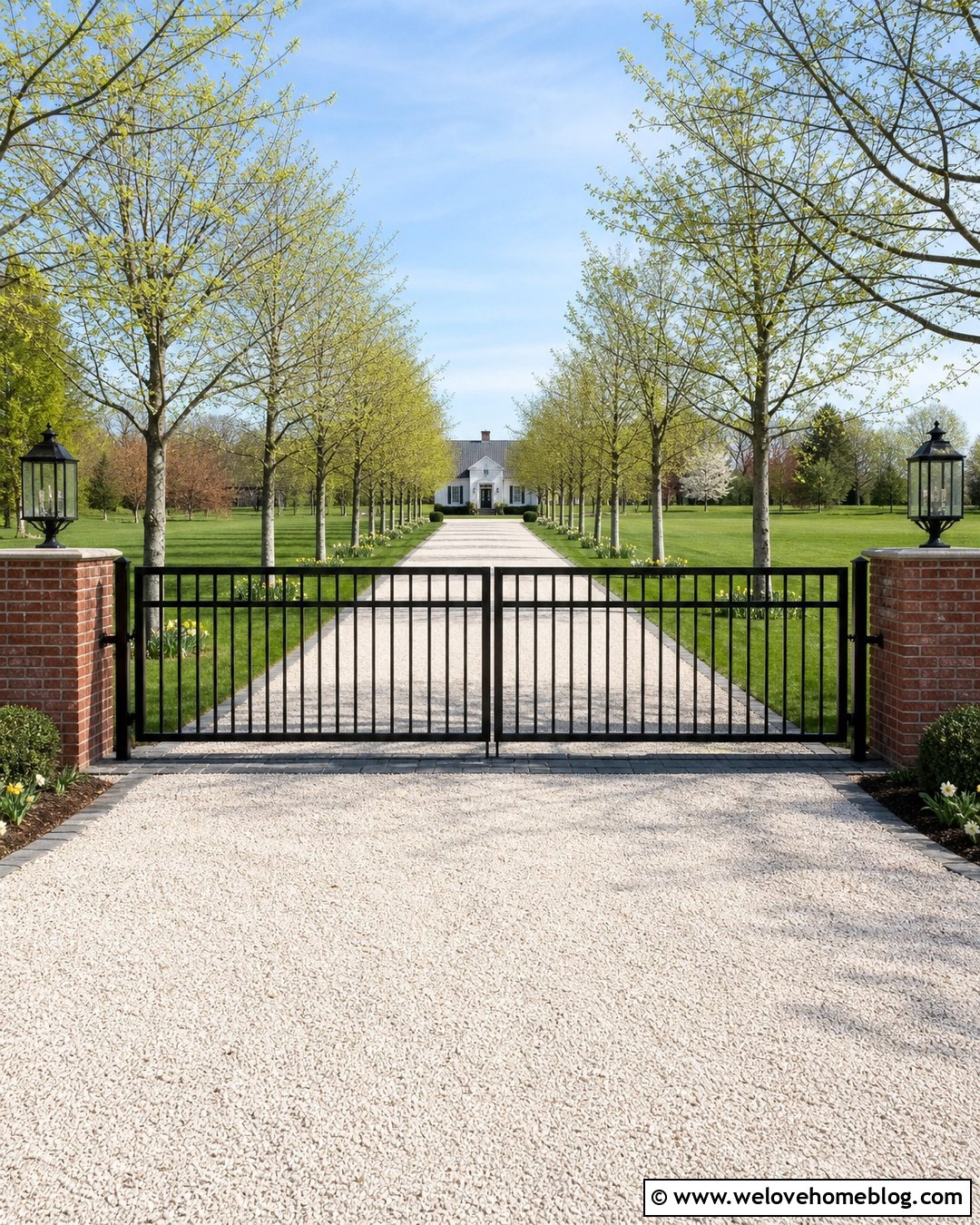 Freedom Aluminum Driveway Gate With Tree Lined Driveway