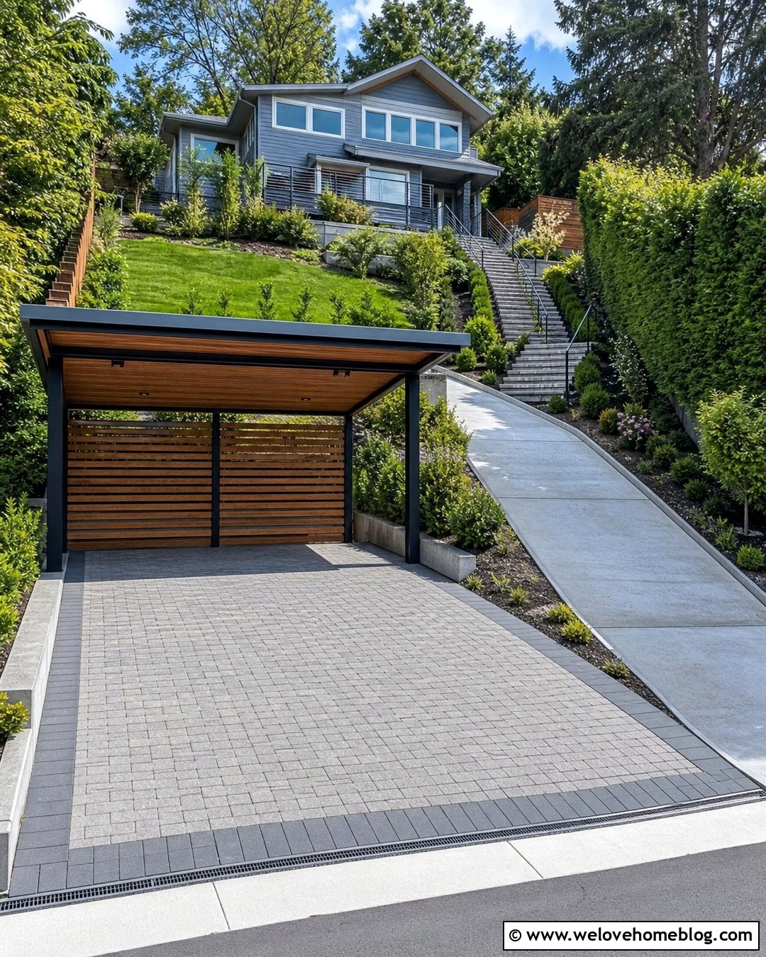 Freestanding Carport at the Bottom of a Sloped Driveway - 20 carport sloped driveway ideas