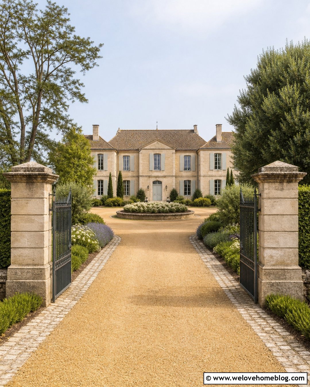 French Chateau Gravel Driveway - 25 Old Money House Driveway Ideas