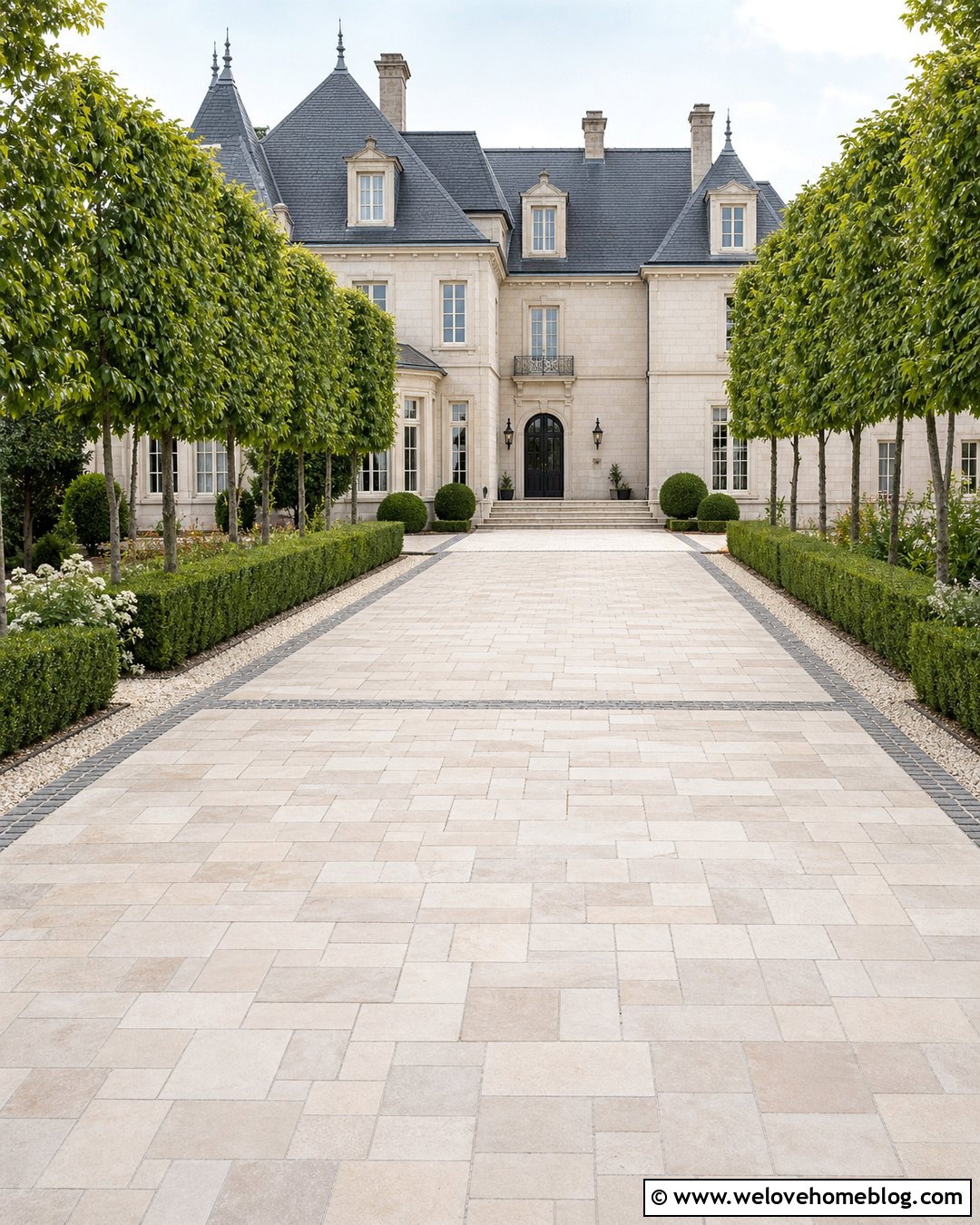 French Chateau Limestone Paver Driveway - 20 French Chateau Driveway Ideas