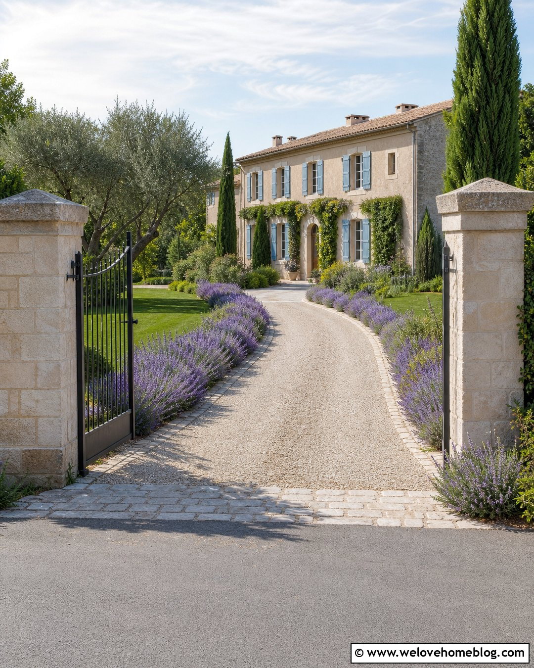 French Driveway Entrance With Lavender Borders - 20 French Driveway Entrance Ideas