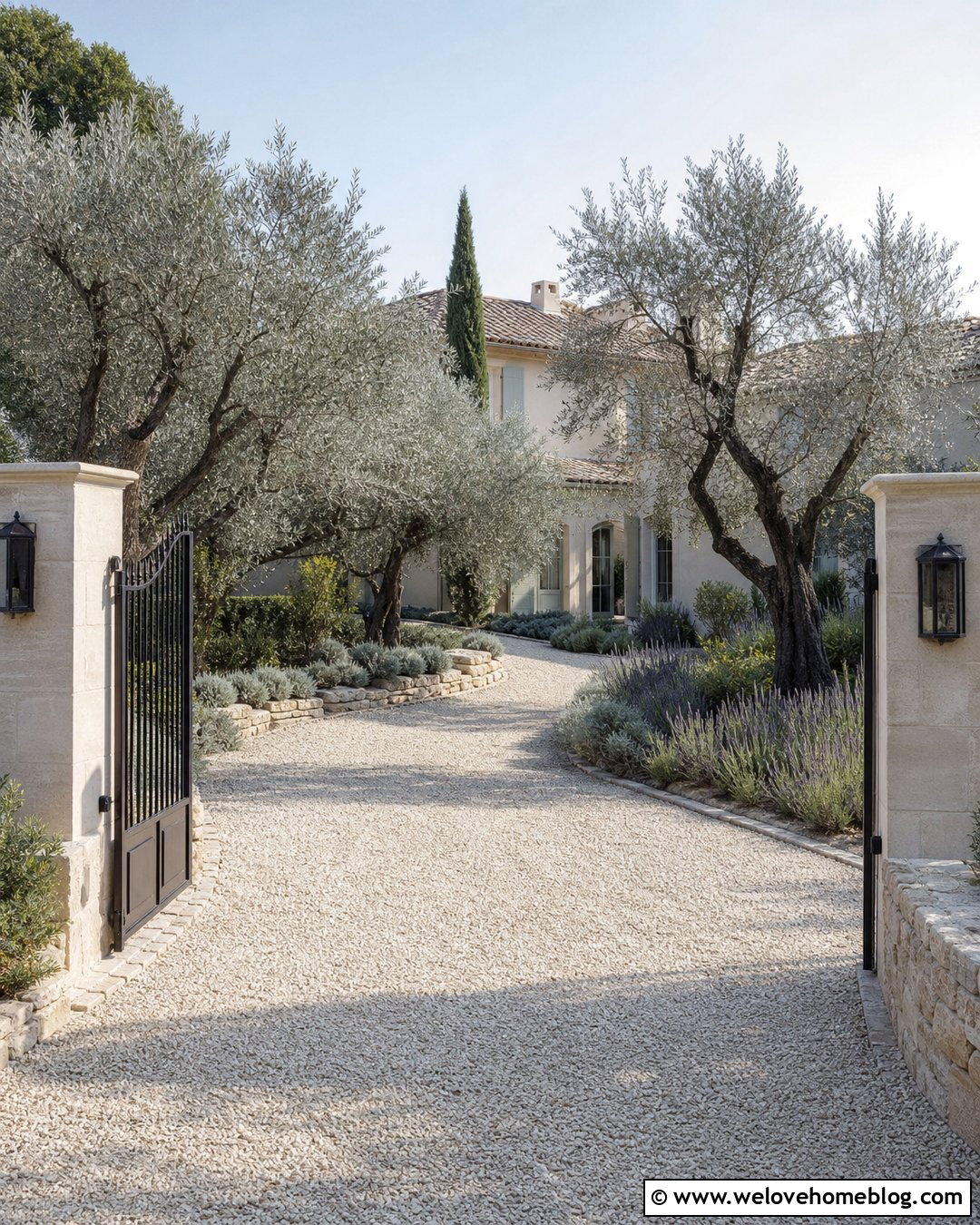 French Driveway Entrance With Olive Trees - 20 French Driveway Entrance Ideas