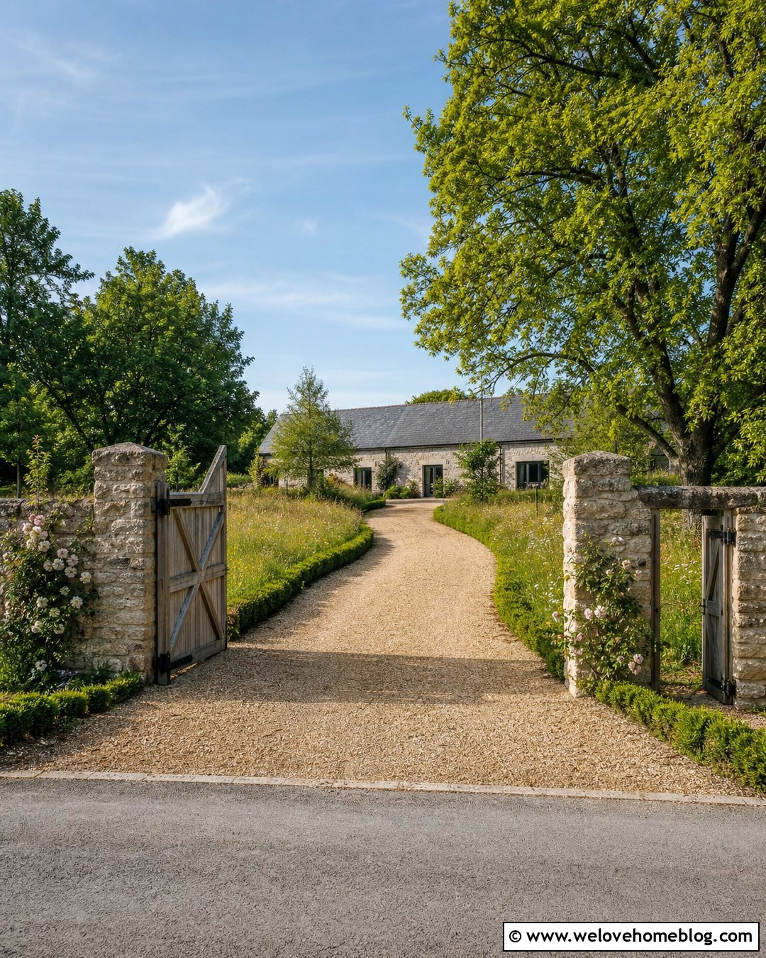French Driveway Entrance With Wooden Farm Gates - 20 French Driveway Entrance Ideas