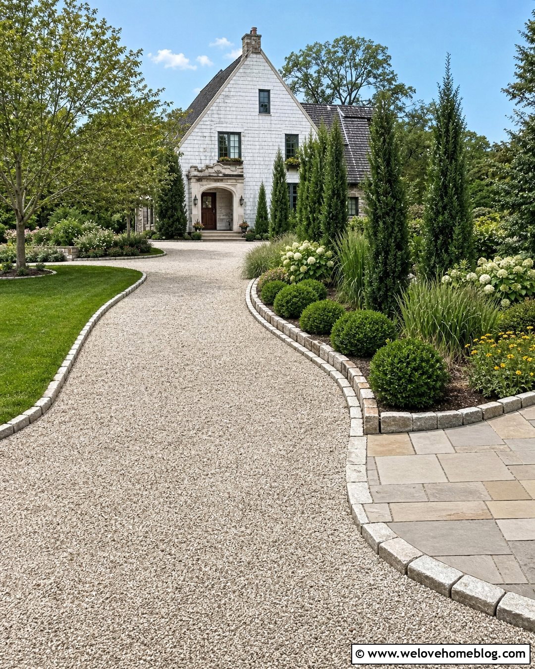 Front Driveway With Evergreen Borders - 45 Front Driveway Ideas