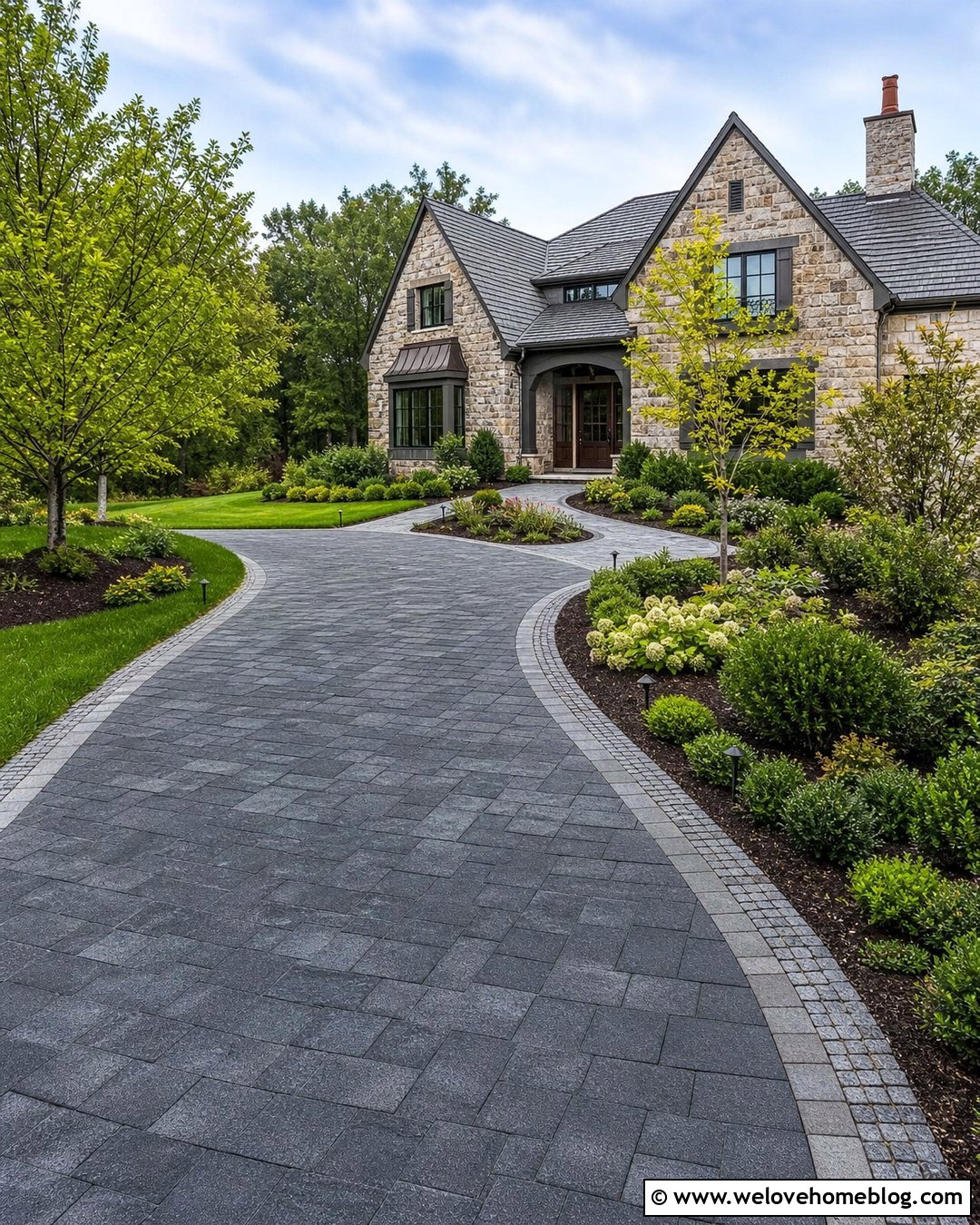 Front Driveway With Landscape Lighting - 45 Front Driveway Ideas