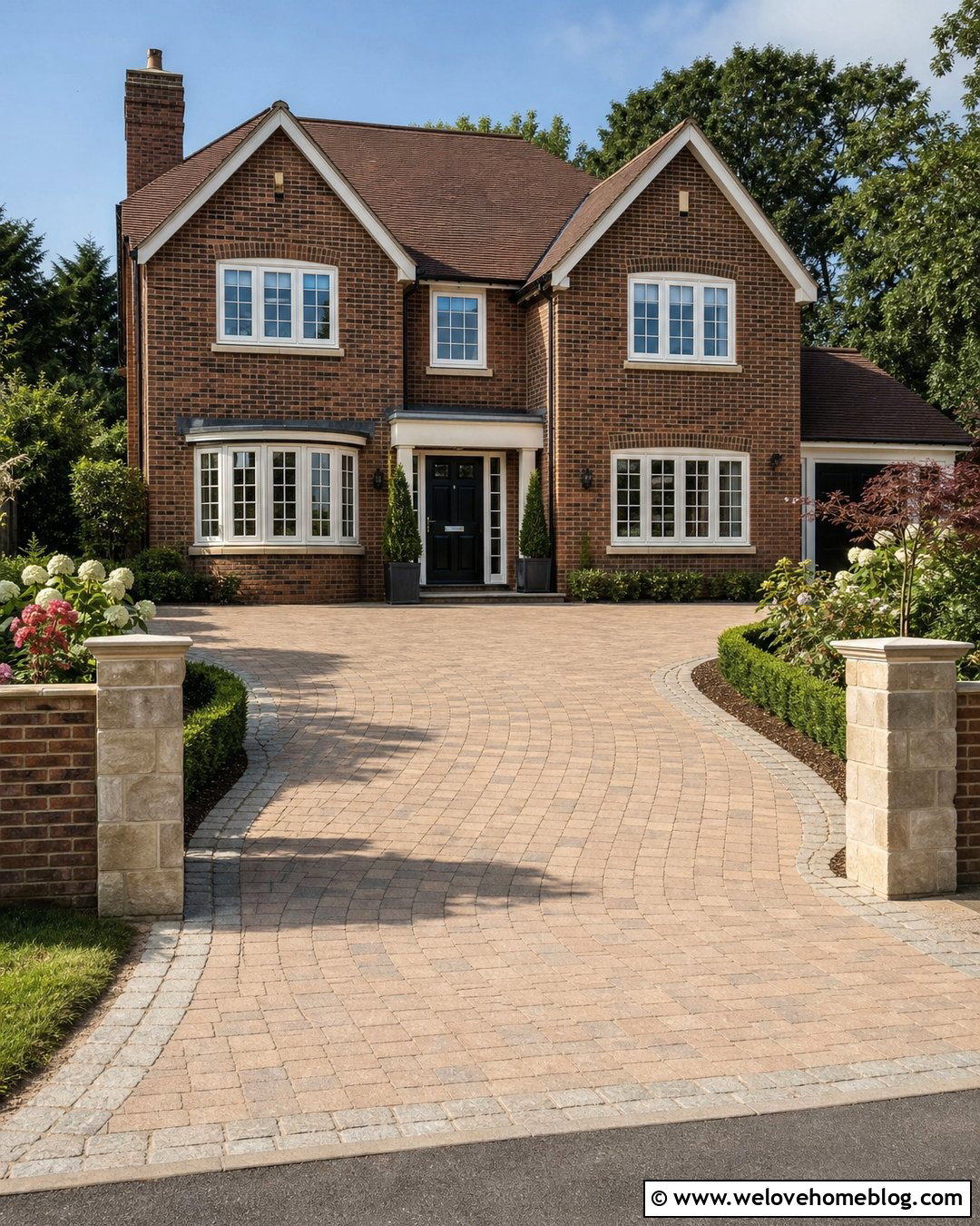 Front Garden Driveway With Low Walls And Pillars - 20 Front Garden Car Park Driveway Ideas