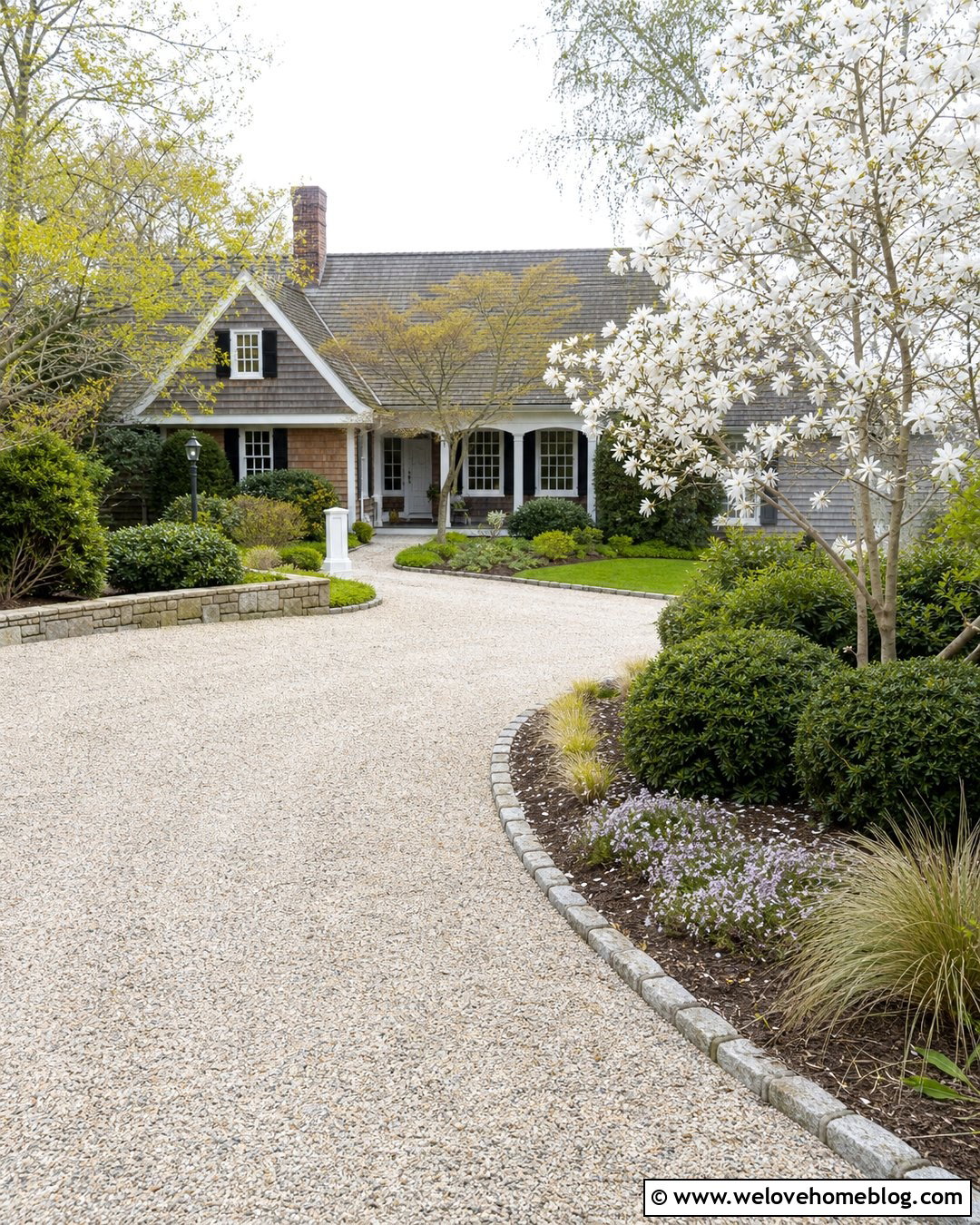 Front Garden Driveway With a Flowering Tree - 25 front garden driveway ideas