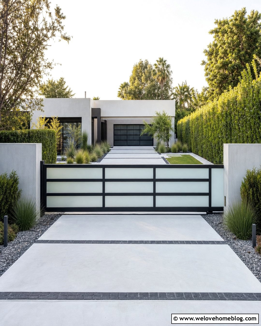 Frosted Glass And Steel Driveway Gate - 20 Unique Driveway Gates Ideas