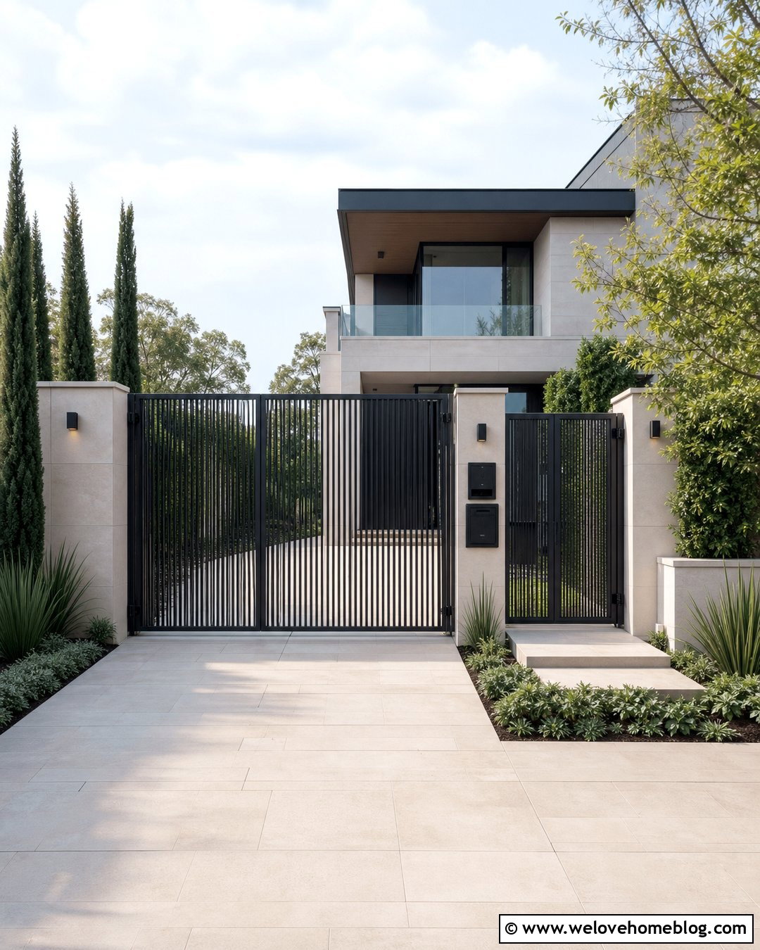 Full Height Gate With Matching Fence - 30 Modern Gated Driveway Entrance Ideas